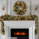Christmas Wreaths & Garlands: Christabelle Stunning 61cm Christmas Wreath with LED Lights Baubles Berries Red Silver Front Door Decoration