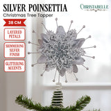 Christmas Decorations: Christabelle Christmas Tree Topper Poinsettia Decoration Ornament Silver Petals