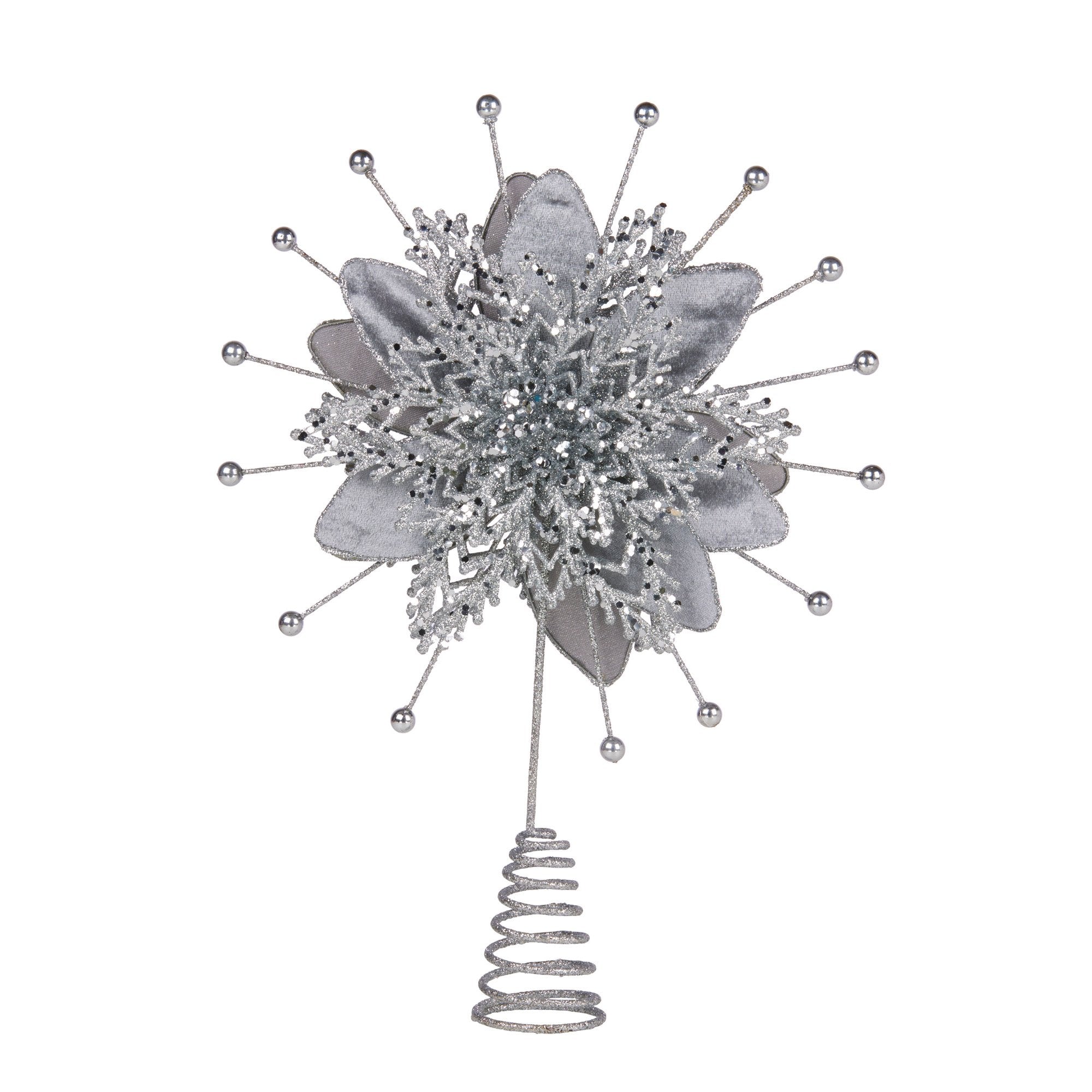 Christmas Decorations: Christabelle Christmas Tree Topper Poinsettia Decoration Ornament Silver Petals
