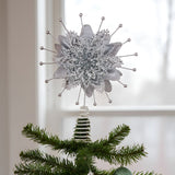 Christmas Decorations: Christabelle Christmas Tree Topper Poinsettia Decoration Ornament Silver Petals