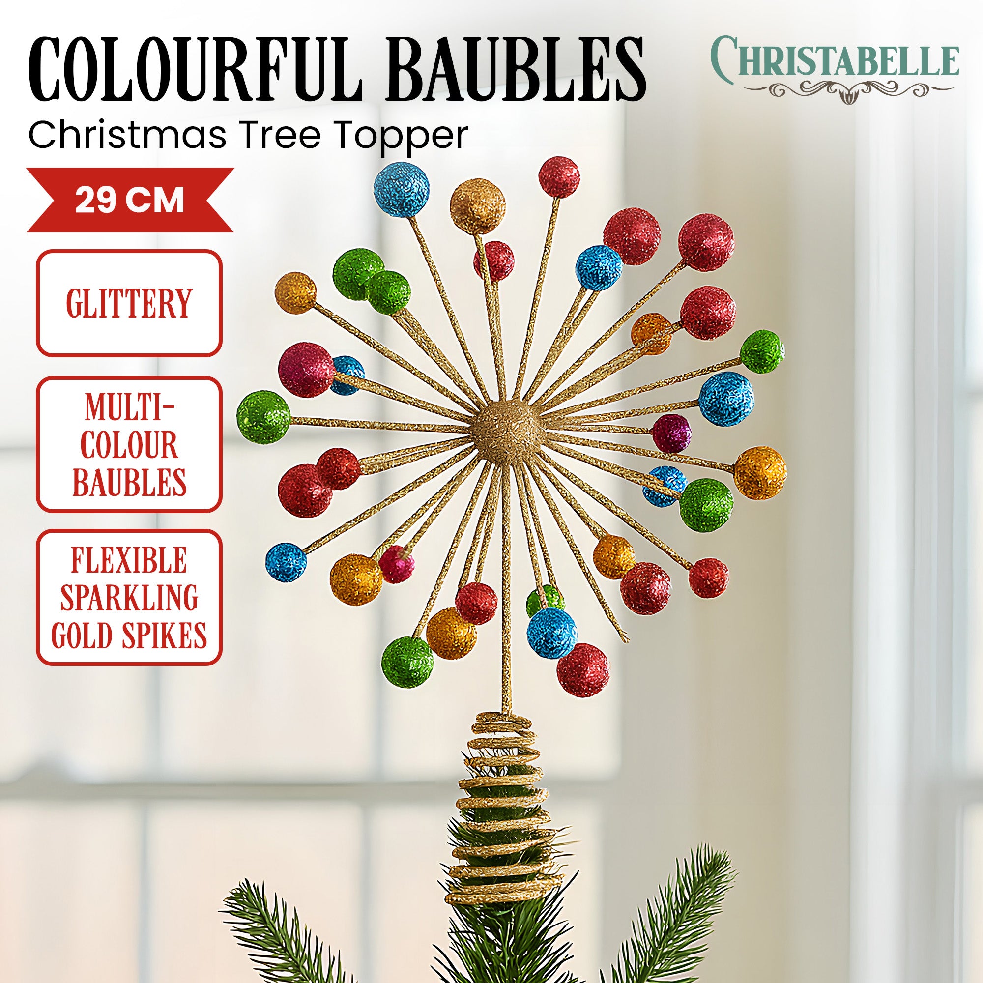 Christmas Decorations: Christabelle Christmas Tree Topper Glittery Baubles Gold Decoration Ornaments