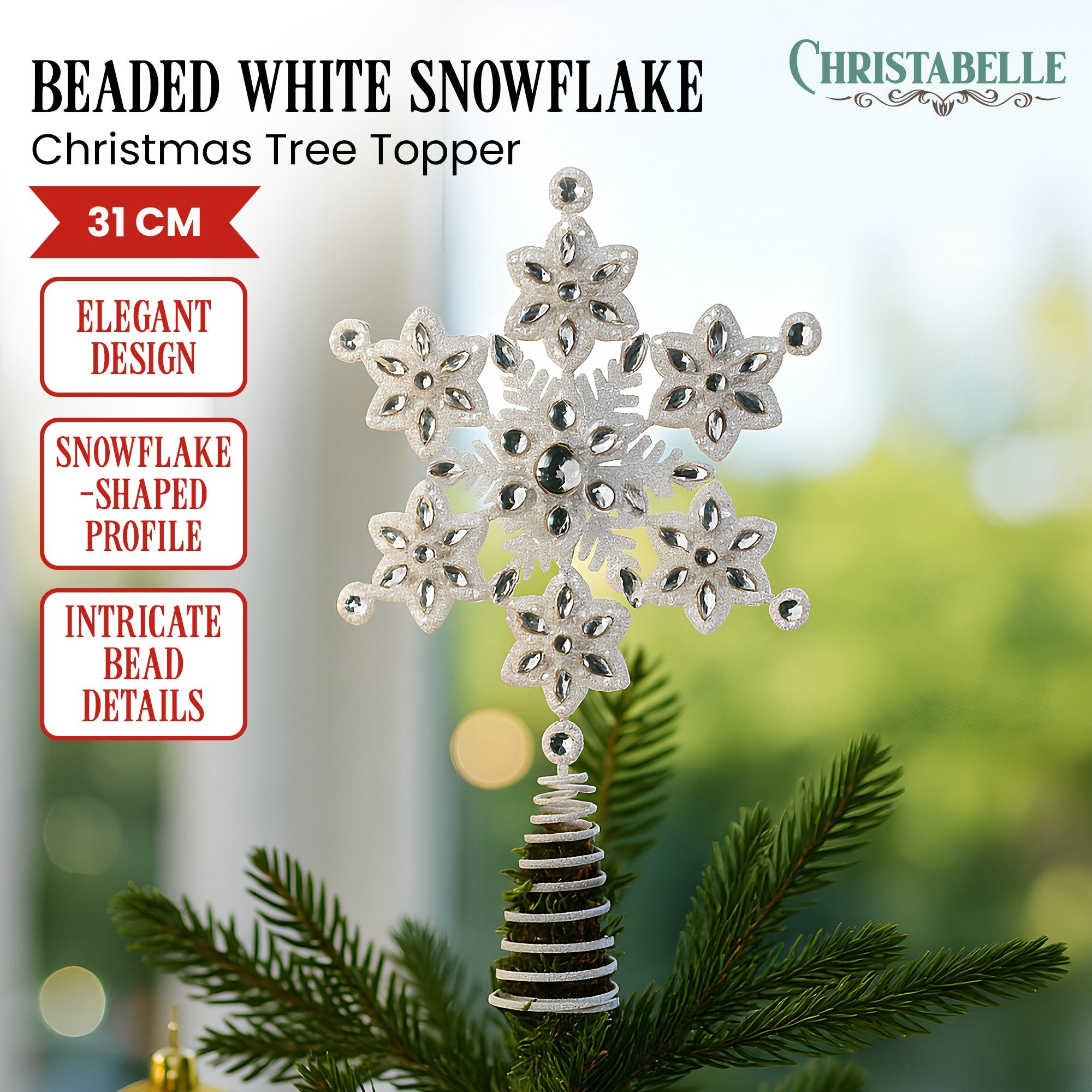 Christmas Decorations: Christabelle Snowflake Christmas Tree Topper Beaded Decoration Ornament Xmas