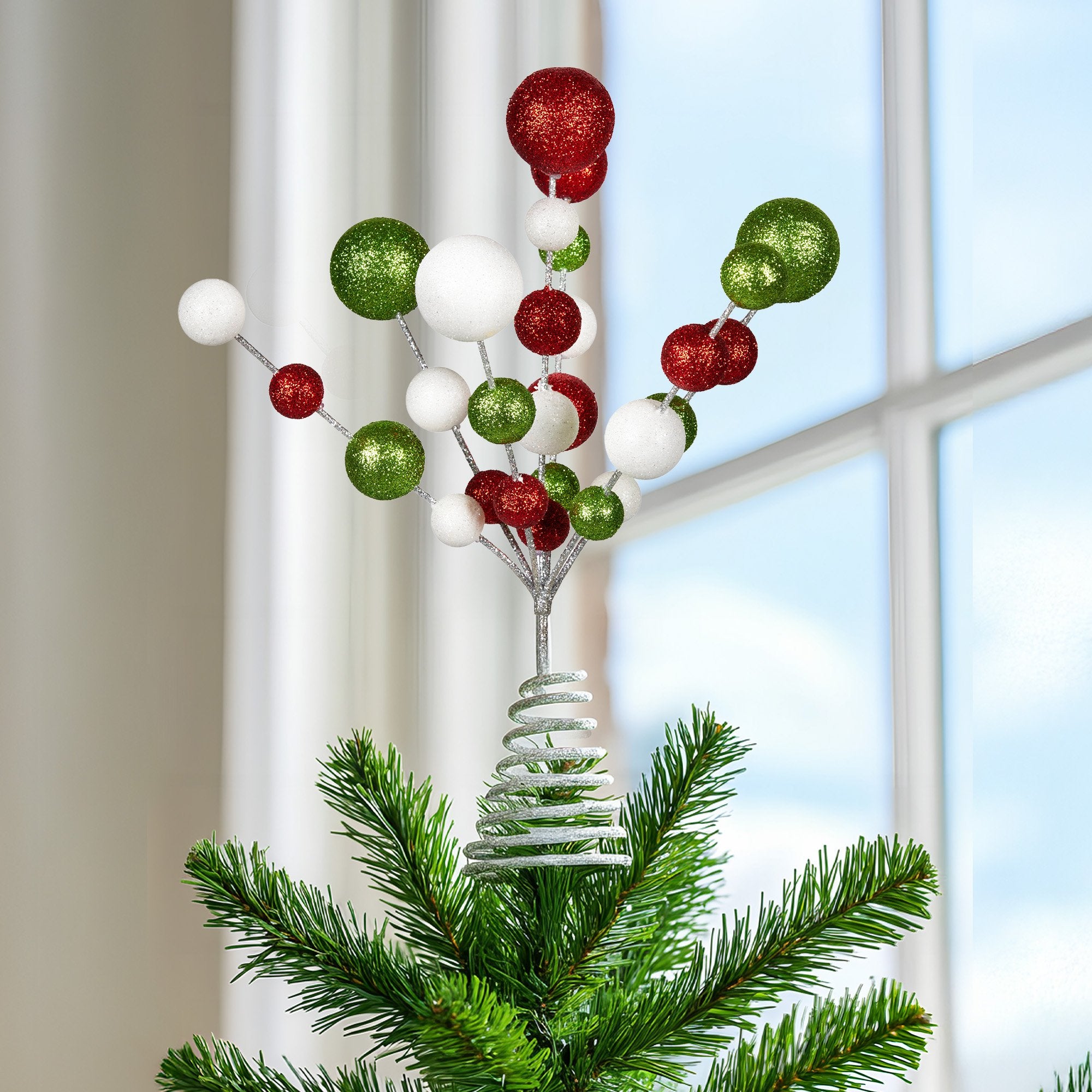 Christmas Decorations: Christabelle Baubles Christmas Tree Topper Festive Glitter Finish Xmas Ornament