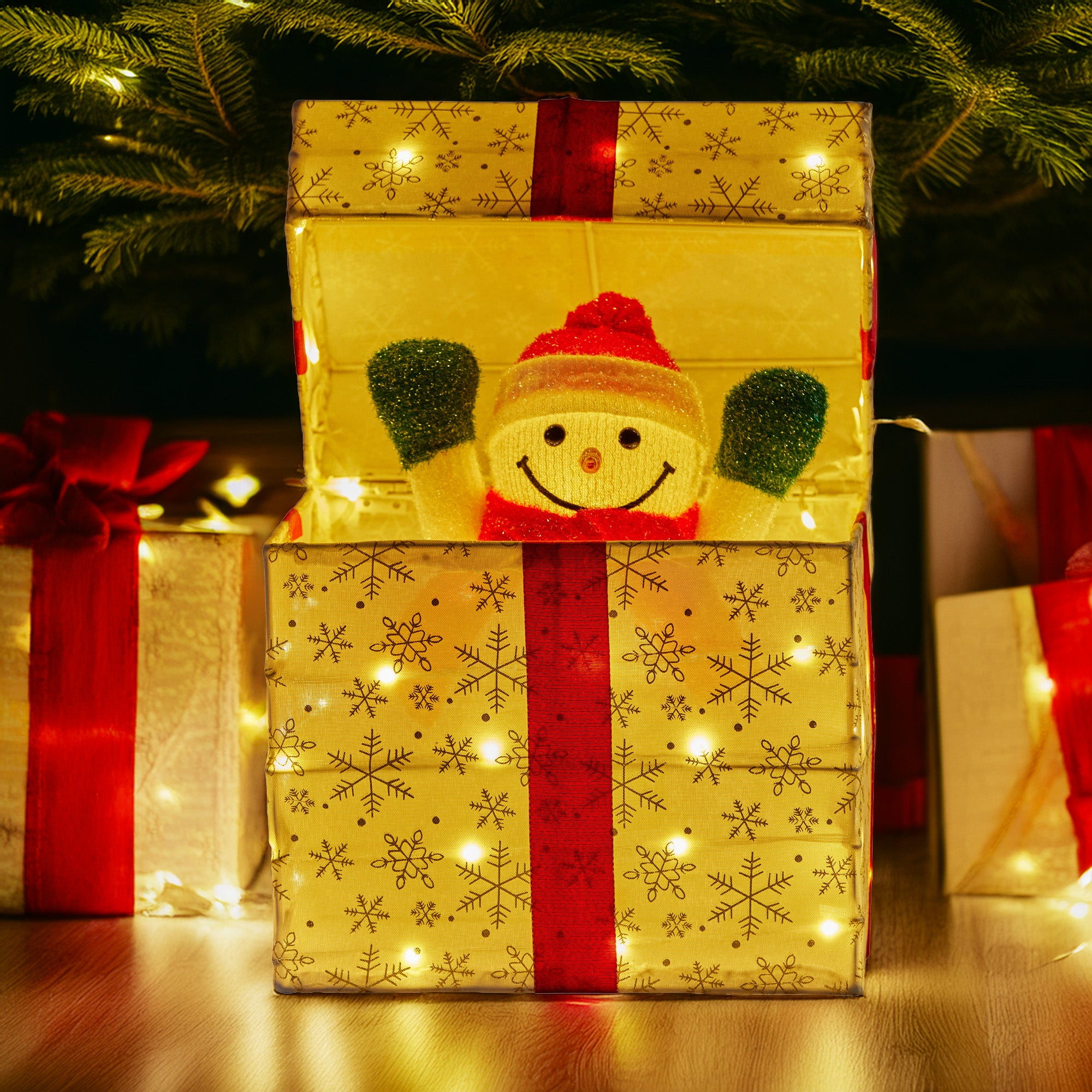 Christmas Decorations: Christabelle Animated Snowman Gift Box Led Christmas Tree Decoration Ornaments