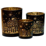 Candle Accessories: Christabelle Christmas Candle Jar Set Of 3 Black And Gold Holiday Candle Holders