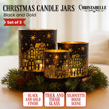 Candle Accessories: Christabelle Christmas Candle Jar Set Of 3 Black And Gold Holiday Candle Holders
