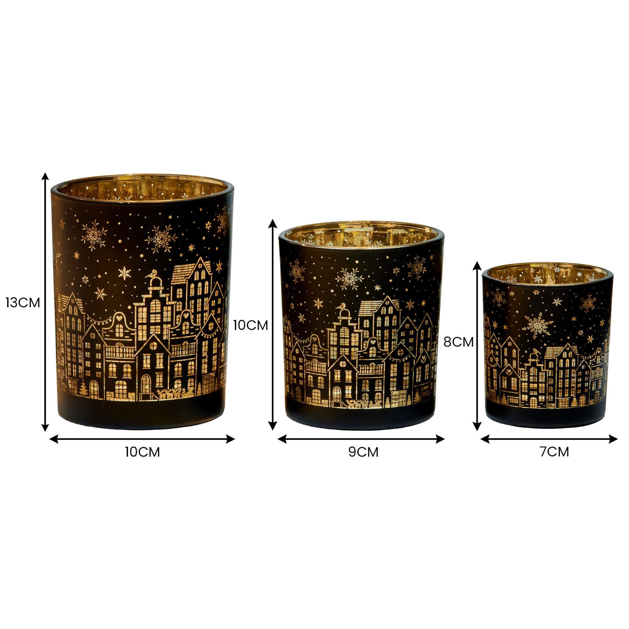Candle Accessories: Christabelle Christmas Candle Jar Set Of 3 Black And Gold Holiday Candle Holders