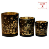 Candle Accessories: Christabelle Christmas Candle Jar Set Of 3 Black And Gold Holiday Candle Holders
