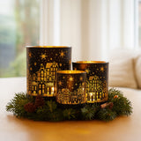 Candle Accessories: Christabelle Christmas Candle Jar Set Of 3 Black And Gold Holiday Candle Holders