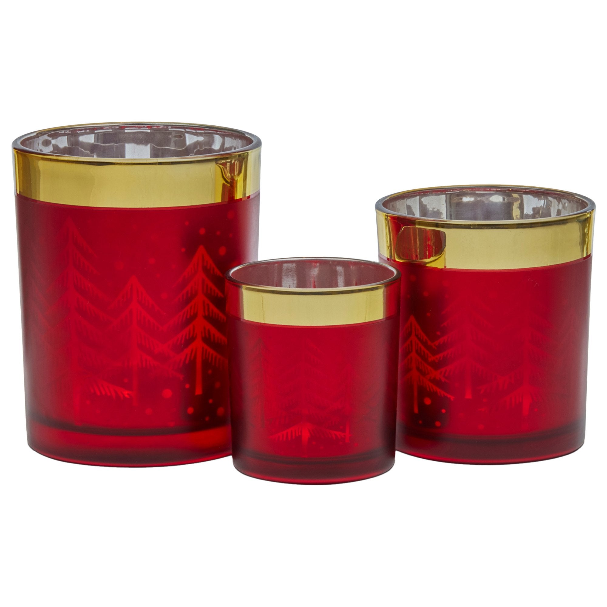 Candle Accessories: Christabelle Christmas Candle Jar Set Of 3 Red And Gold Holiday Candle Holders