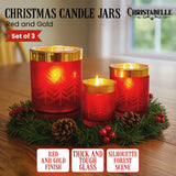 Candle Accessories: Christabelle Christmas Candle Jar Set Of 3 Red And Gold Holiday Candle Holders