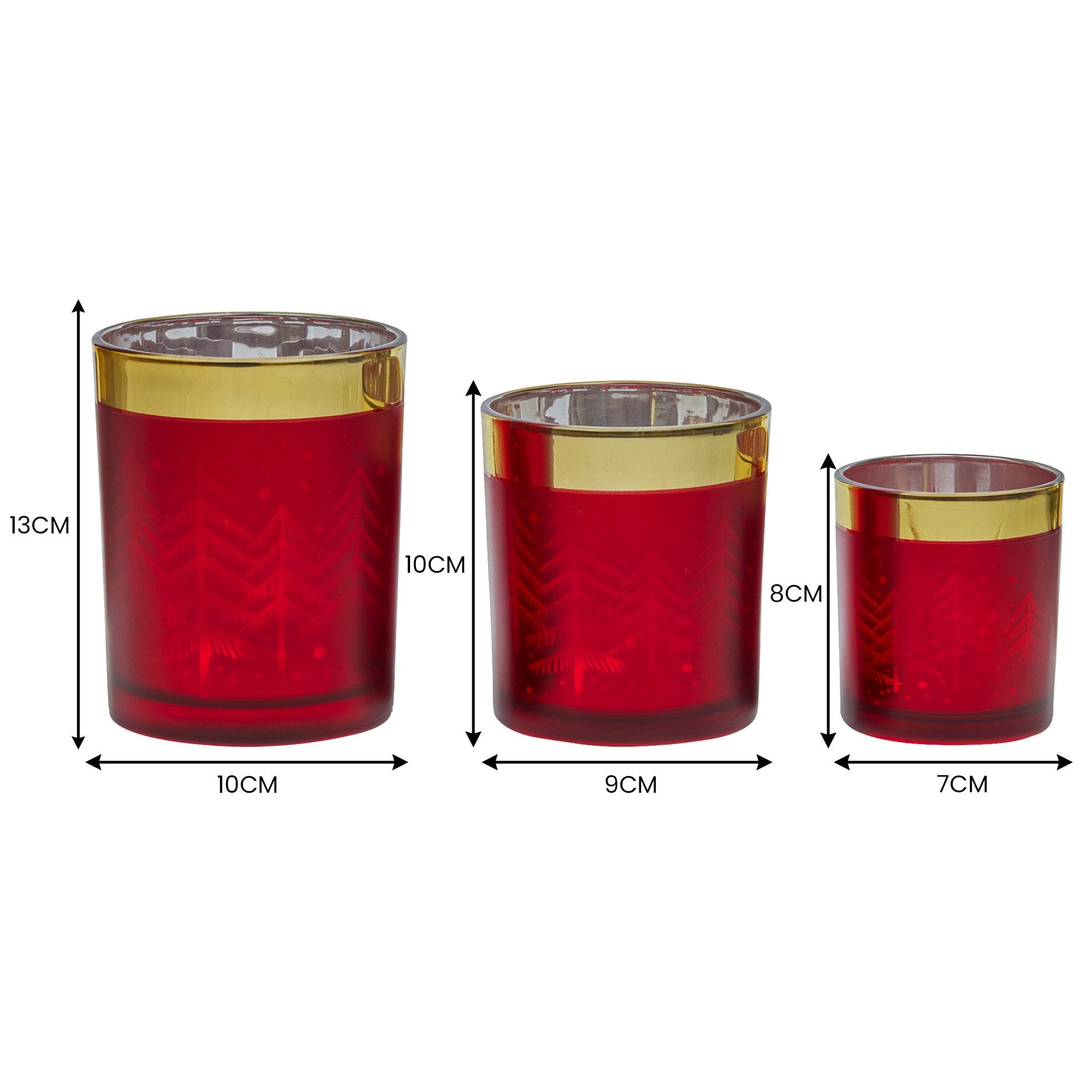 Candle Accessories: Christabelle Christmas Candle Jar Set Of 3 Red And Gold Holiday Candle Holders