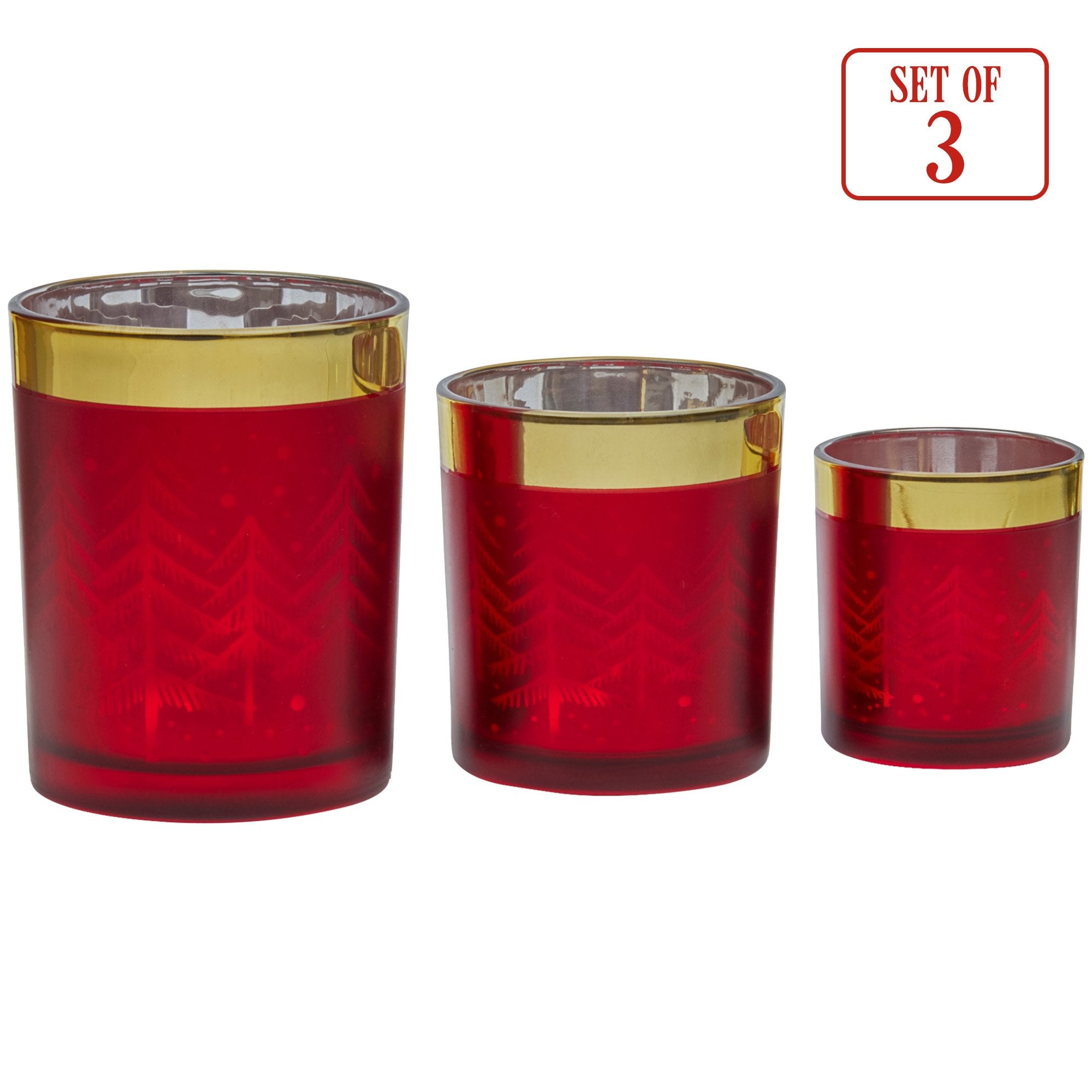 Candle Accessories: Christabelle Christmas Candle Jar Set Of 3 Red And Gold Holiday Candle Holders