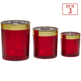 Candle Accessories: Christabelle Christmas Candle Jar Set Of 3 Red And Gold Holiday Candle Holders