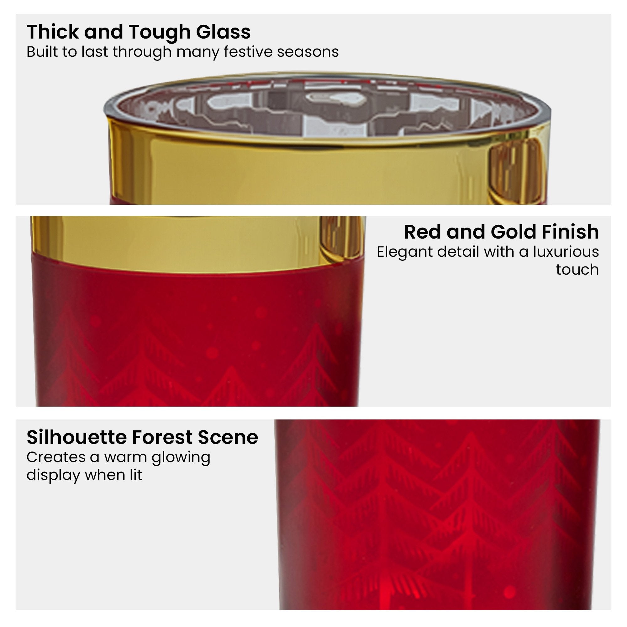 Candle Accessories: Christabelle Christmas Candle Jar Set Of 3 Red And Gold Holiday Candle Holders