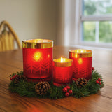 Candle Accessories: Christabelle Christmas Candle Jar Set Of 3 Red And Gold Holiday Candle Holders