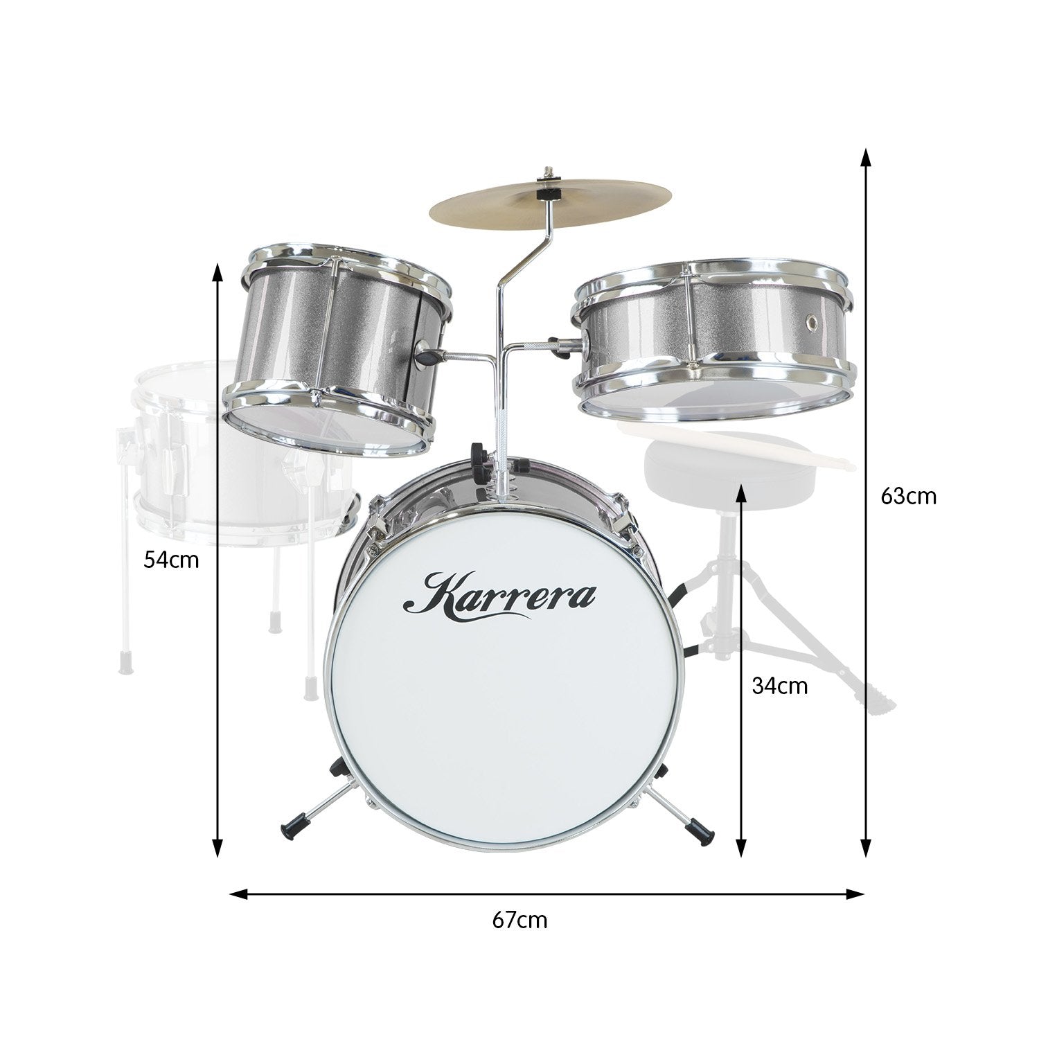 Drums: Karrera Childrens 4pc Drum Kit - Silver