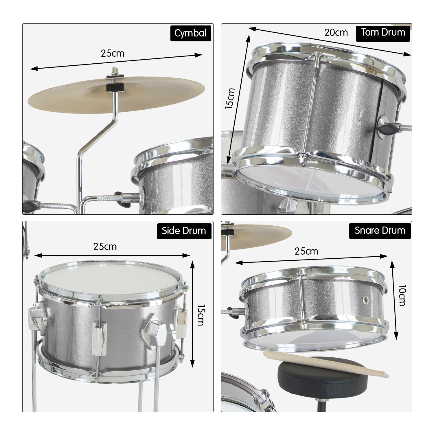 Drums: Karrera Childrens 4pc Drum Kit - Silver