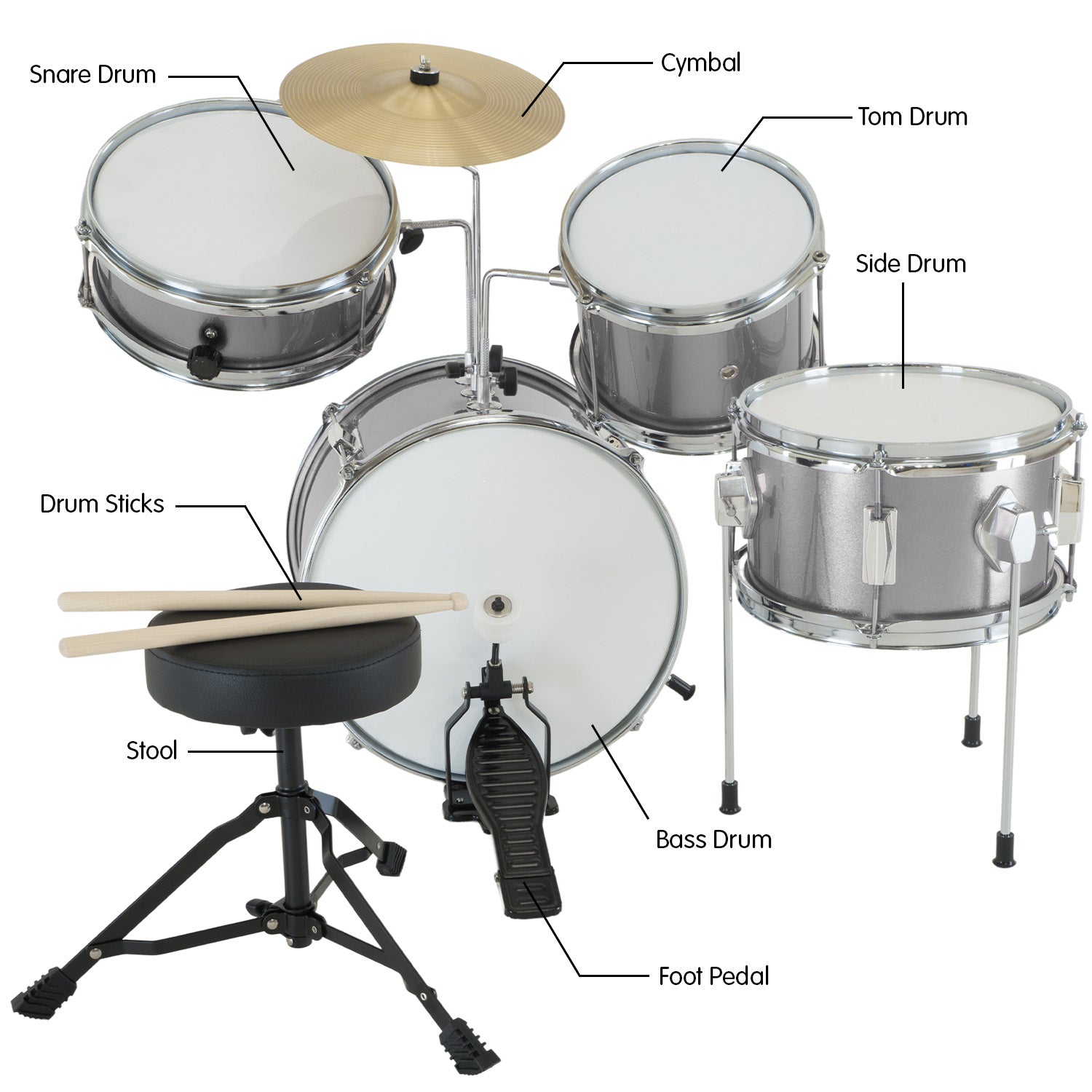 Drums: Karrera Childrens 4pc Drum Kit - Silver