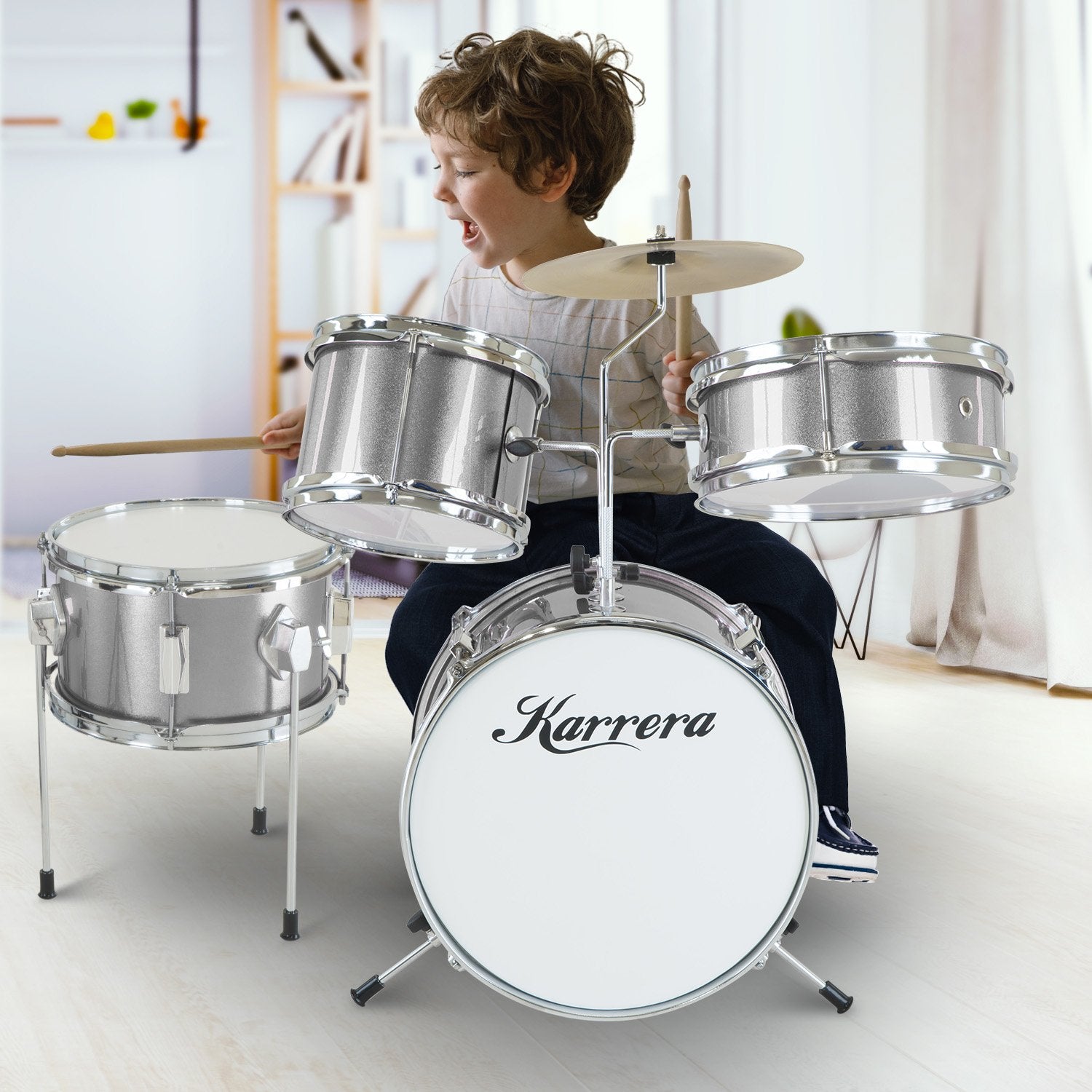 Drums: Karrera Childrens 4pc Drum Kit - Silver