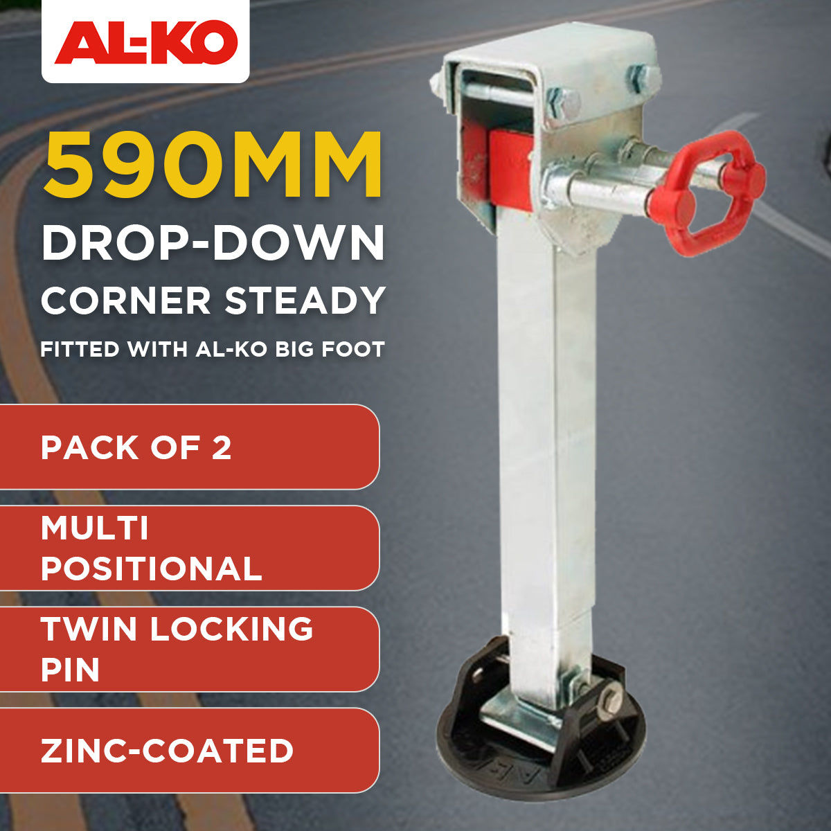 Alko 2x 590mm Drop Down Stabiliser Leg Corner Fitted with Big Foot