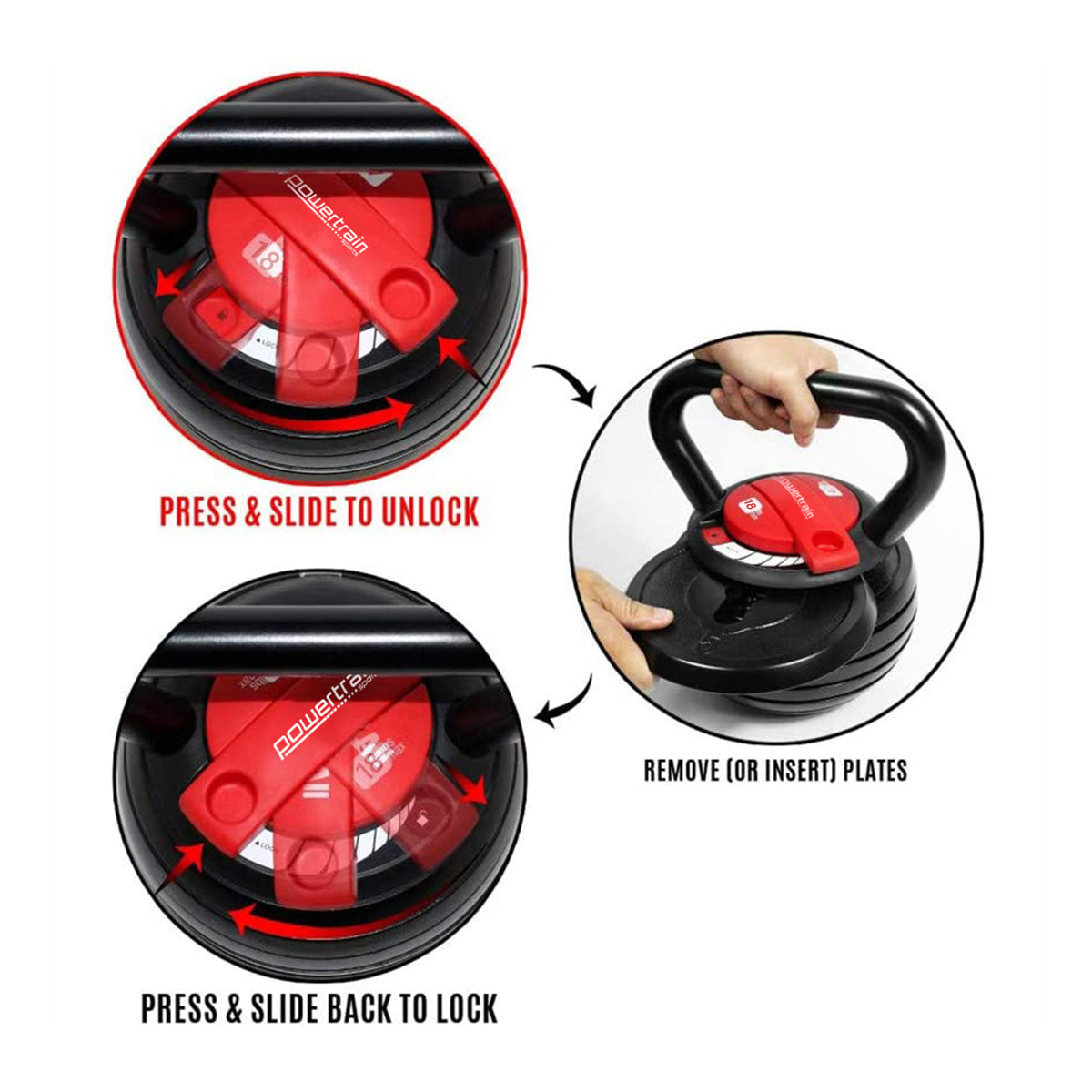 Free Weights: Powertrain Adjustable Kettle Bell Weights Dumbbell 18kg