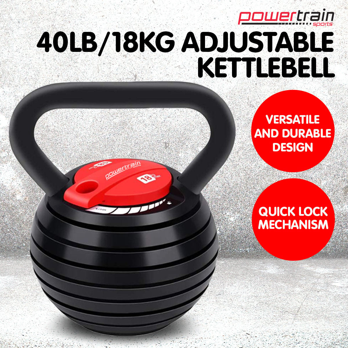 Free Weights: Powertrain Adjustable Kettle Bell Weights Dumbbell 18kg