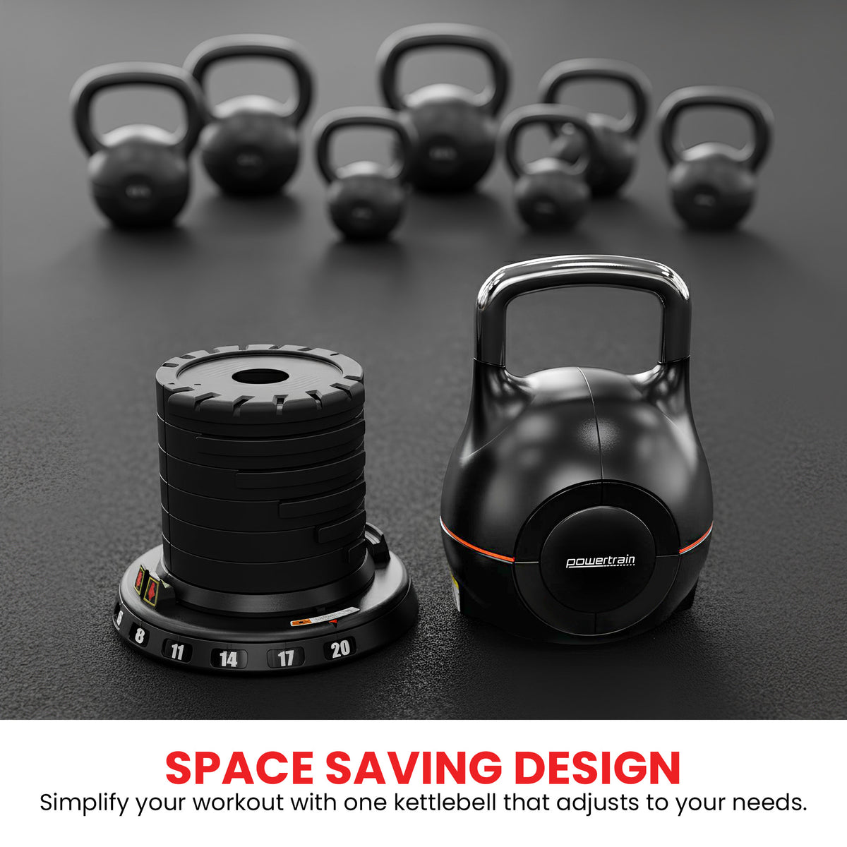 Powertrain 2x 20kg Adjustable Kettlebell One Hand Adjustment Weight Set