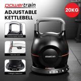 Free Weights: Powertrain Adjustable Kettlebell 20kg 7 in 1 Weight Selection Set w/Quick One Hand Adjustment Secure Locking System