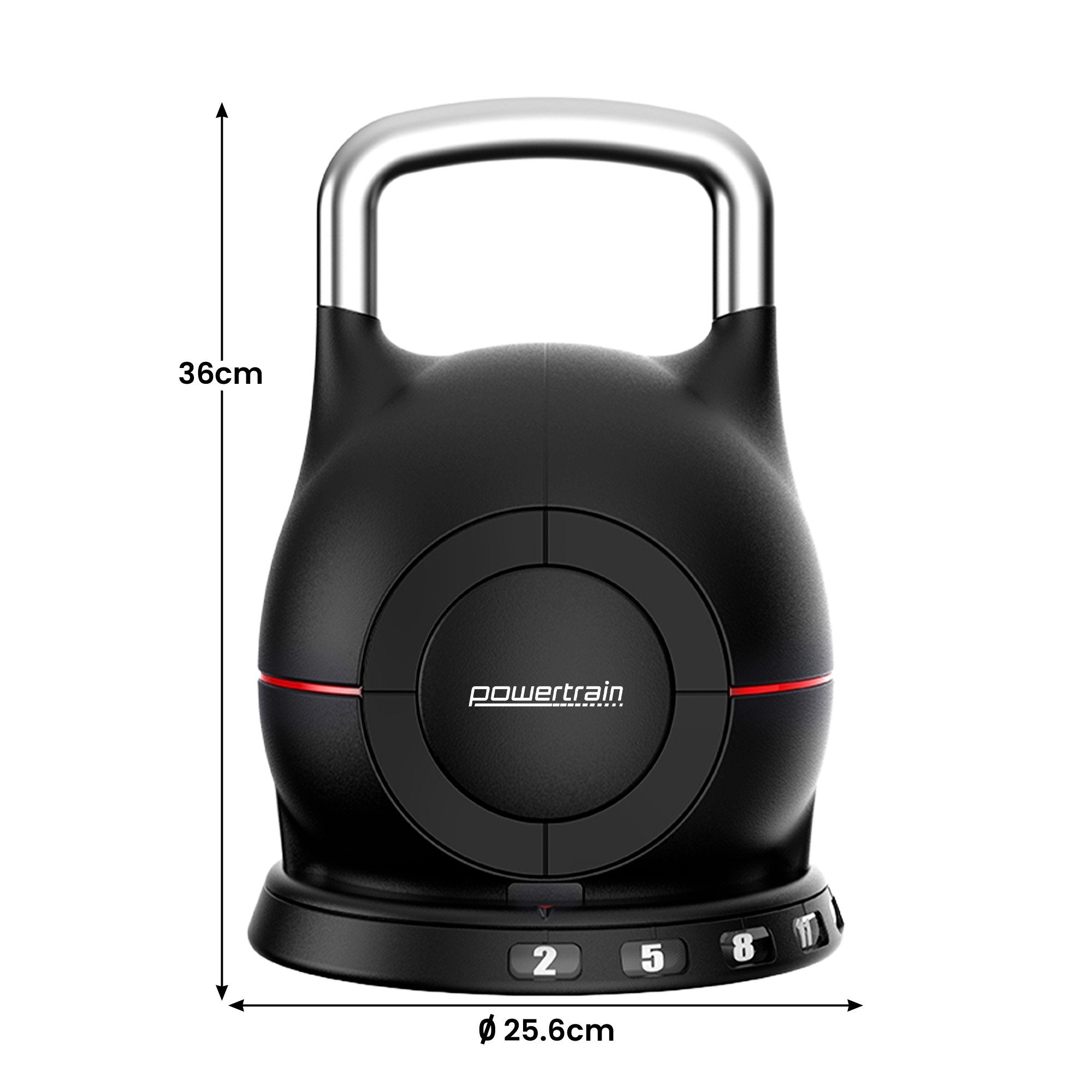 Free Weights: Powertrain Adjustable Kettlebell 20kg 7 in 1 Weight Selection Set w/Quick One Hand Adjustment Secure Locking System