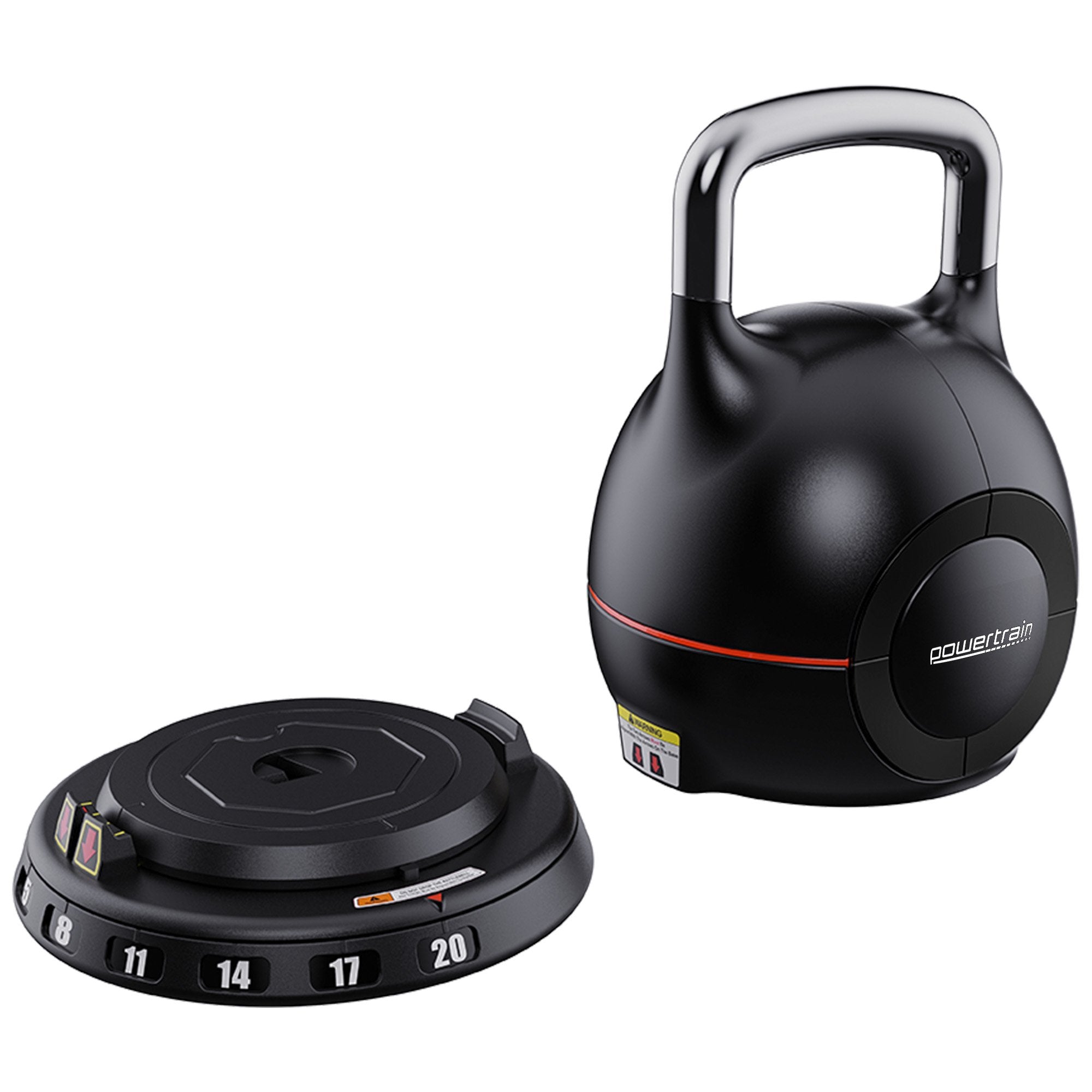 Free Weights: Powertrain Adjustable Kettlebell 20kg 7 in 1 Weight Selection Set w/Quick One Hand Adjustment Secure Locking System