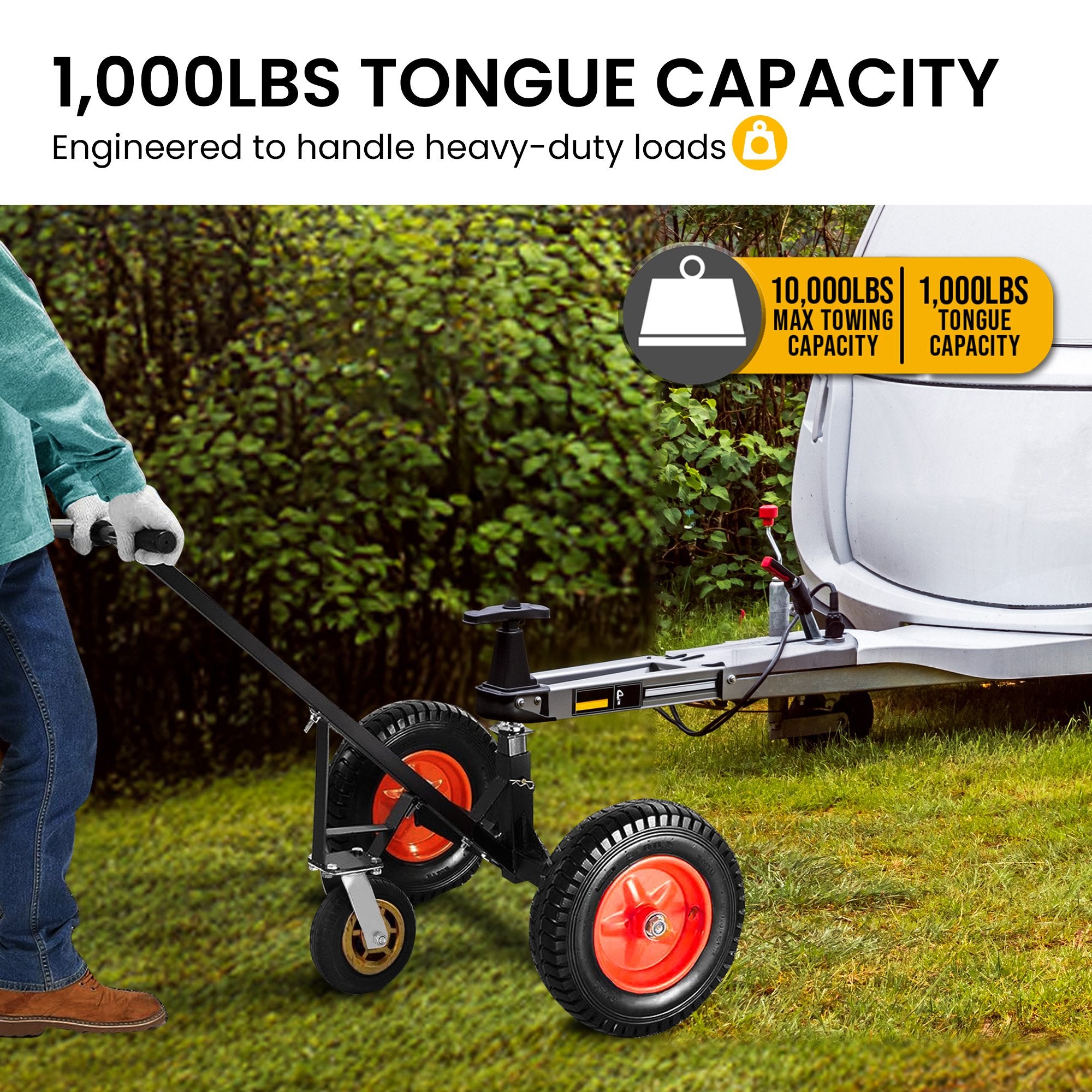 Caravan Accessories: Kartrite 3-Wheel Adjustable Trailer Dolly Heavy Duty Caravan Mover 1000 lbs Tongue Capacity Durable Transport Solution