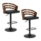 Table & Bar Stools: Sarantino Set Of 2 Bentwood Walnut Barstool Adjustable Height Swivel Footrest