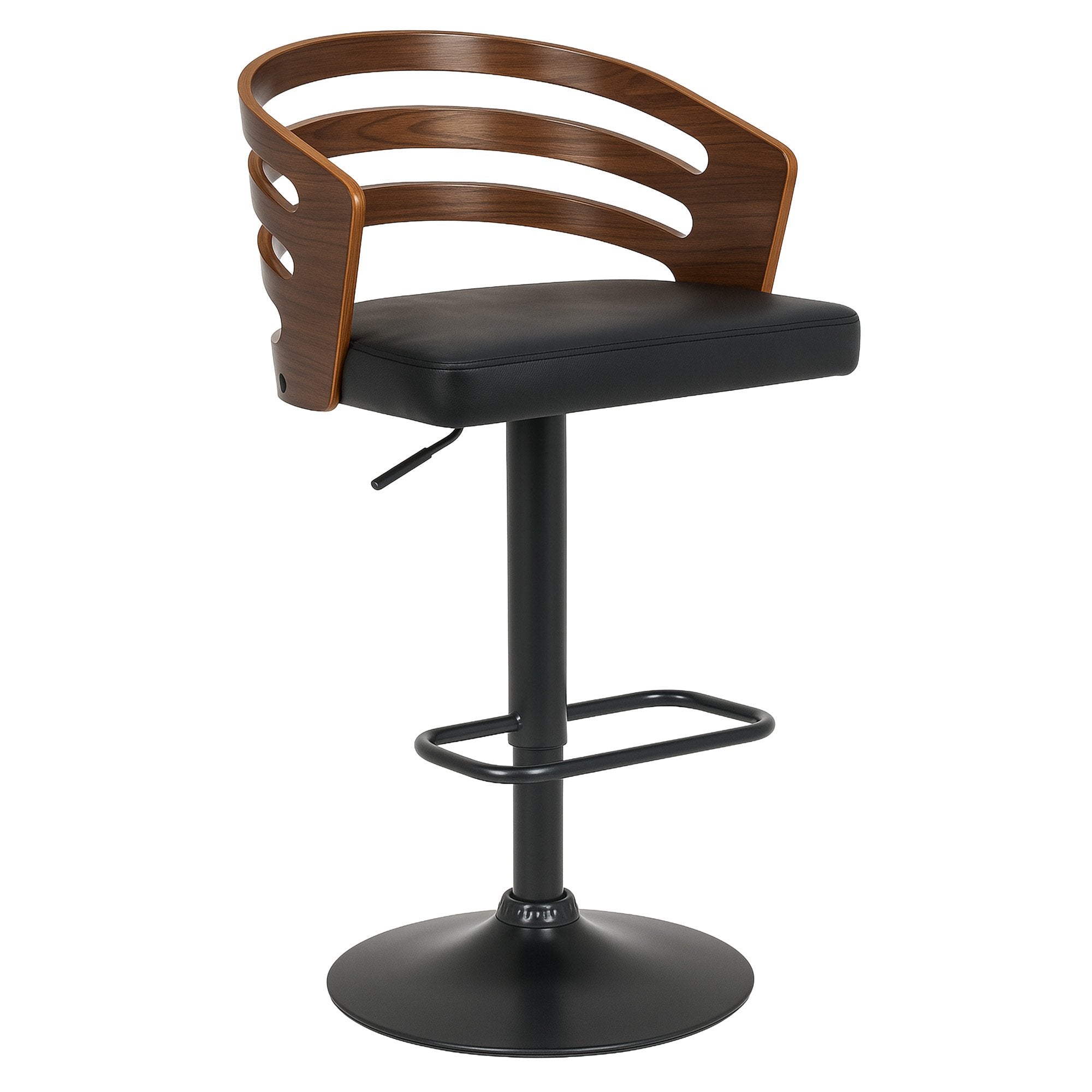 Table & Bar Stools: Sarantino Bentwood Walnut Barstool Leather Seat And Metal Base