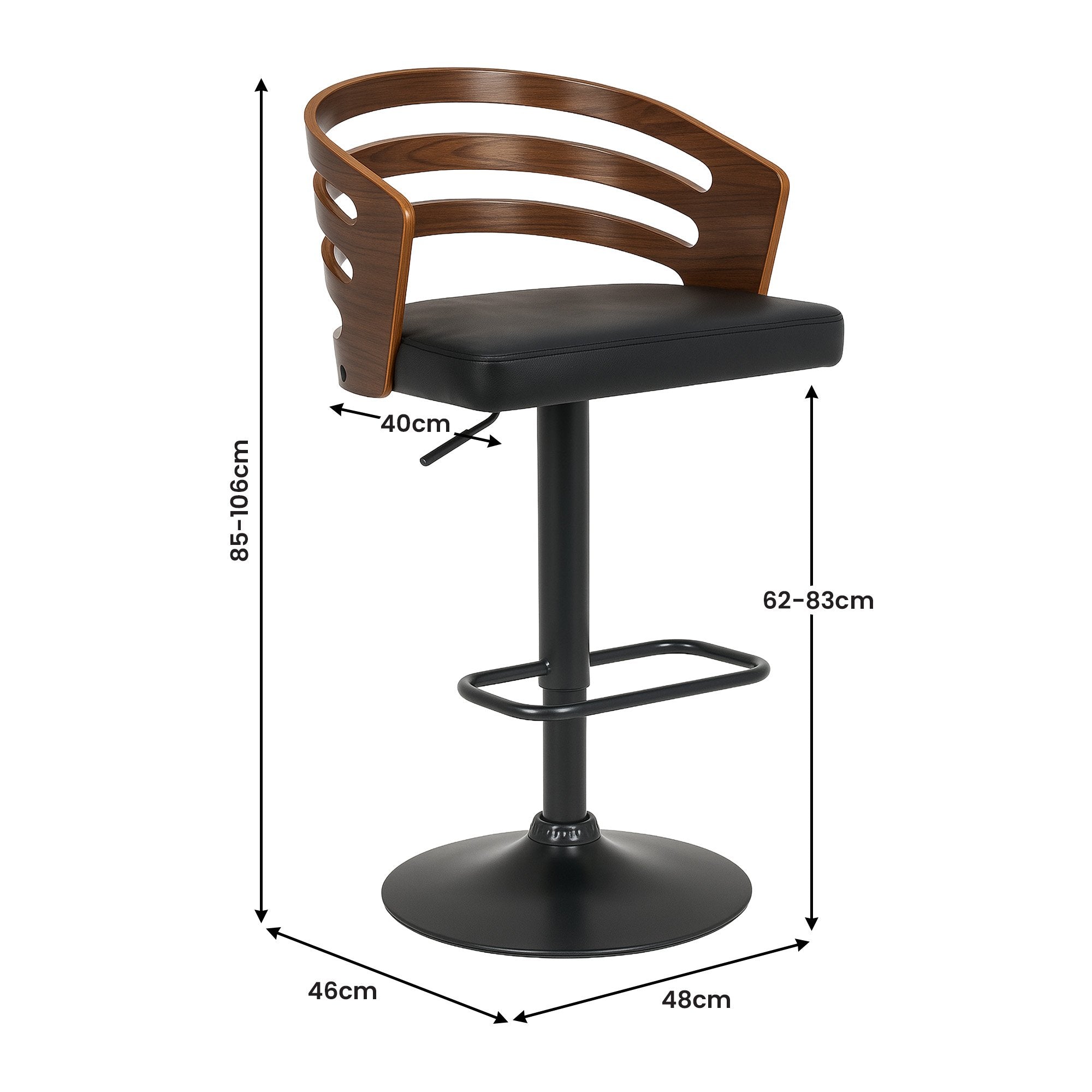 Table & Bar Stools: Sarantino Bentwood Walnut Barstool Leather Seat And Metal Base