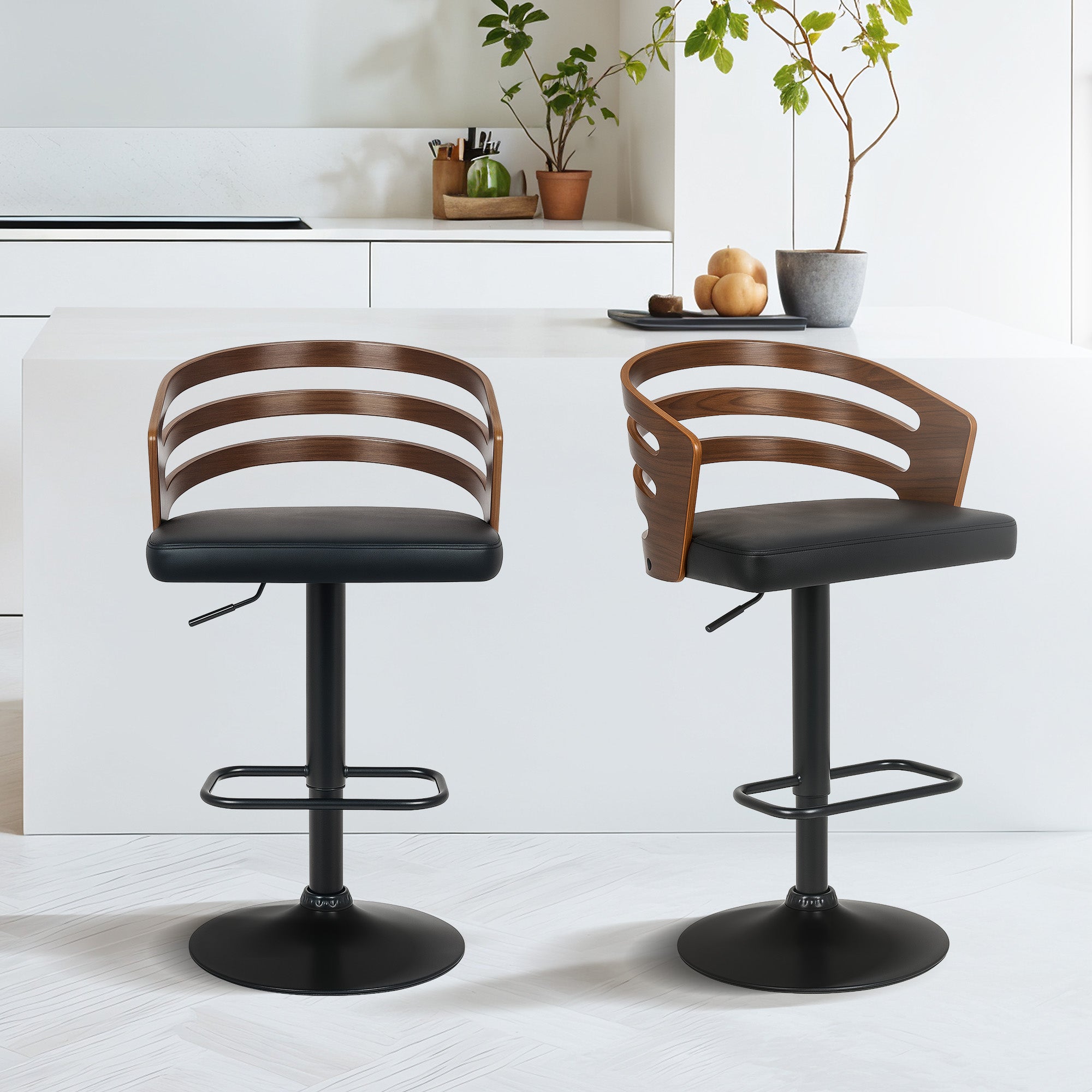 Table & Bar Stools: Sarantino Bentwood Walnut Barstool Leather Seat And Metal Base