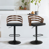Table & Bar Stools: Sarantino Bentwood Walnut Barstool Leather Seat And Metal Base
