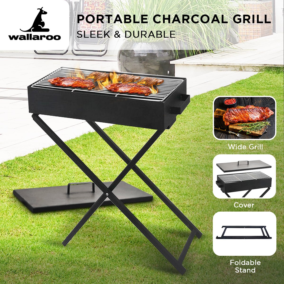 BBQ Tools: Wallaroo Charcoal BBQ Grill - Adjustable Height