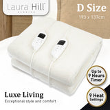 Blankets & Throws: Laura Hill Heated Electric Blanket Double Size Fitted Fleece Underlay Winter Throw - White