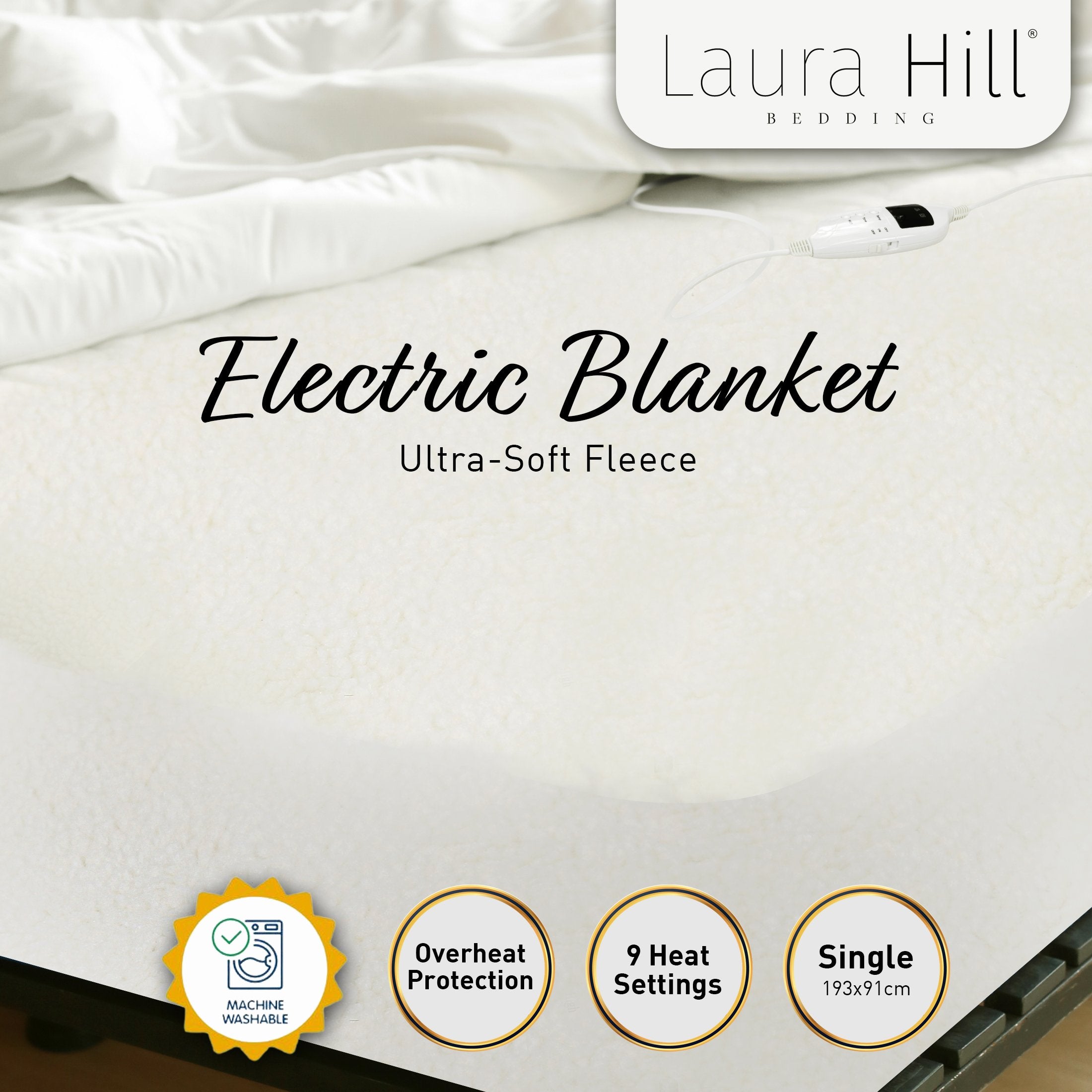 Laura Hill Single Electric Heated Underlay Blanket Fleecy Fabric with Timer