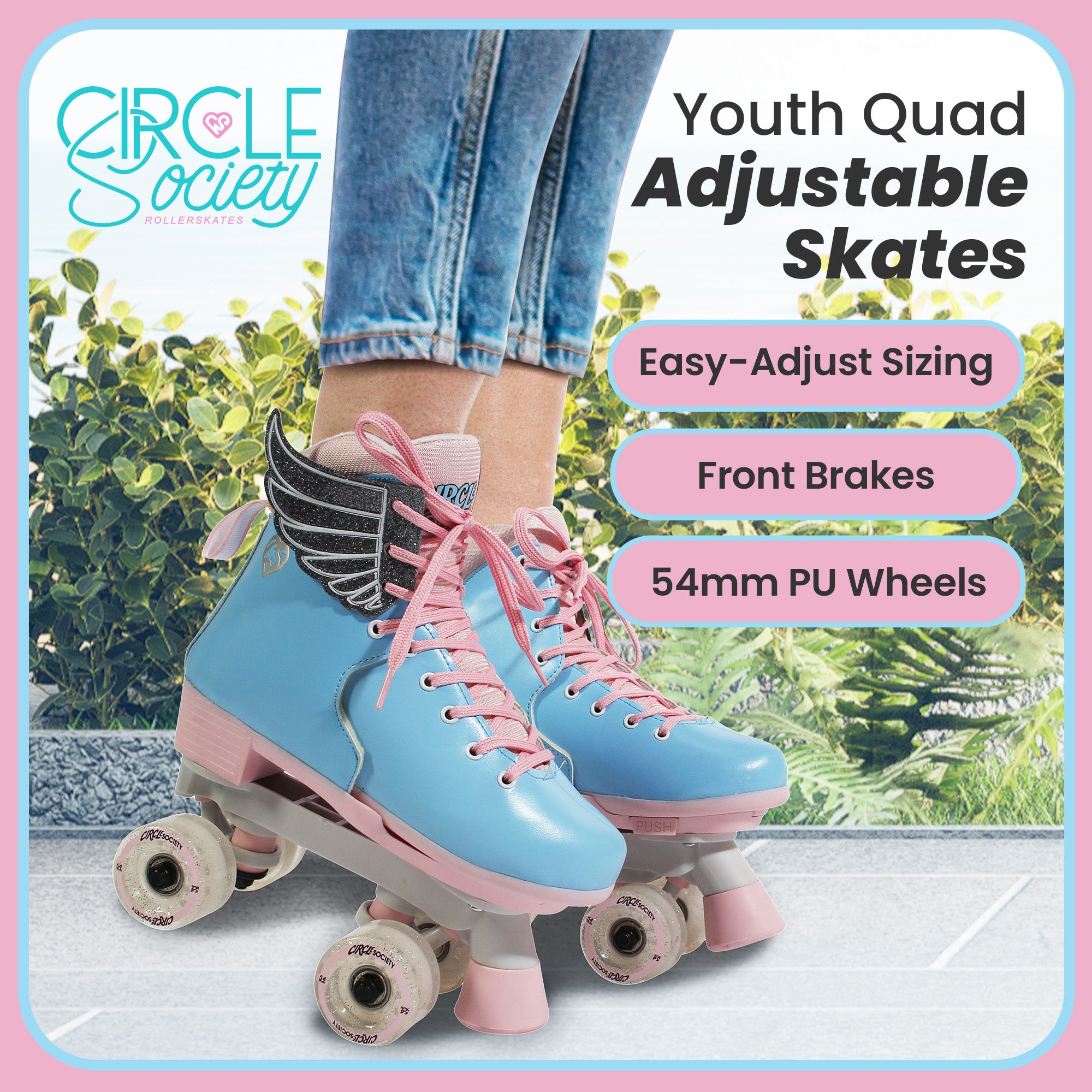 Pool Toys & Inflatables: Circle Society Adjustable Kids Quad Roller Skates In Cotton Candy