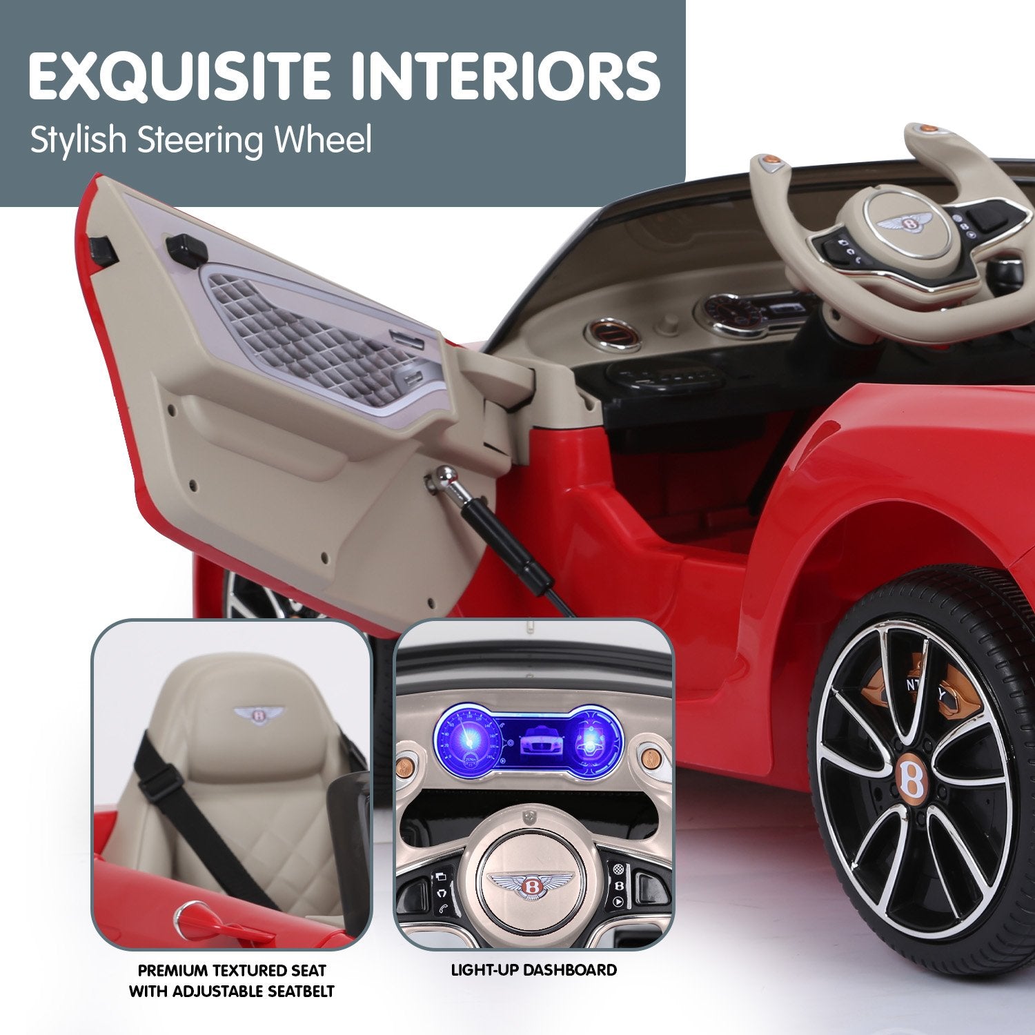 Ride On Cars: Kahuna Bentley Exp 12 Speed 6E Licensed Kids Ride On Electric Car Remote Control - Red