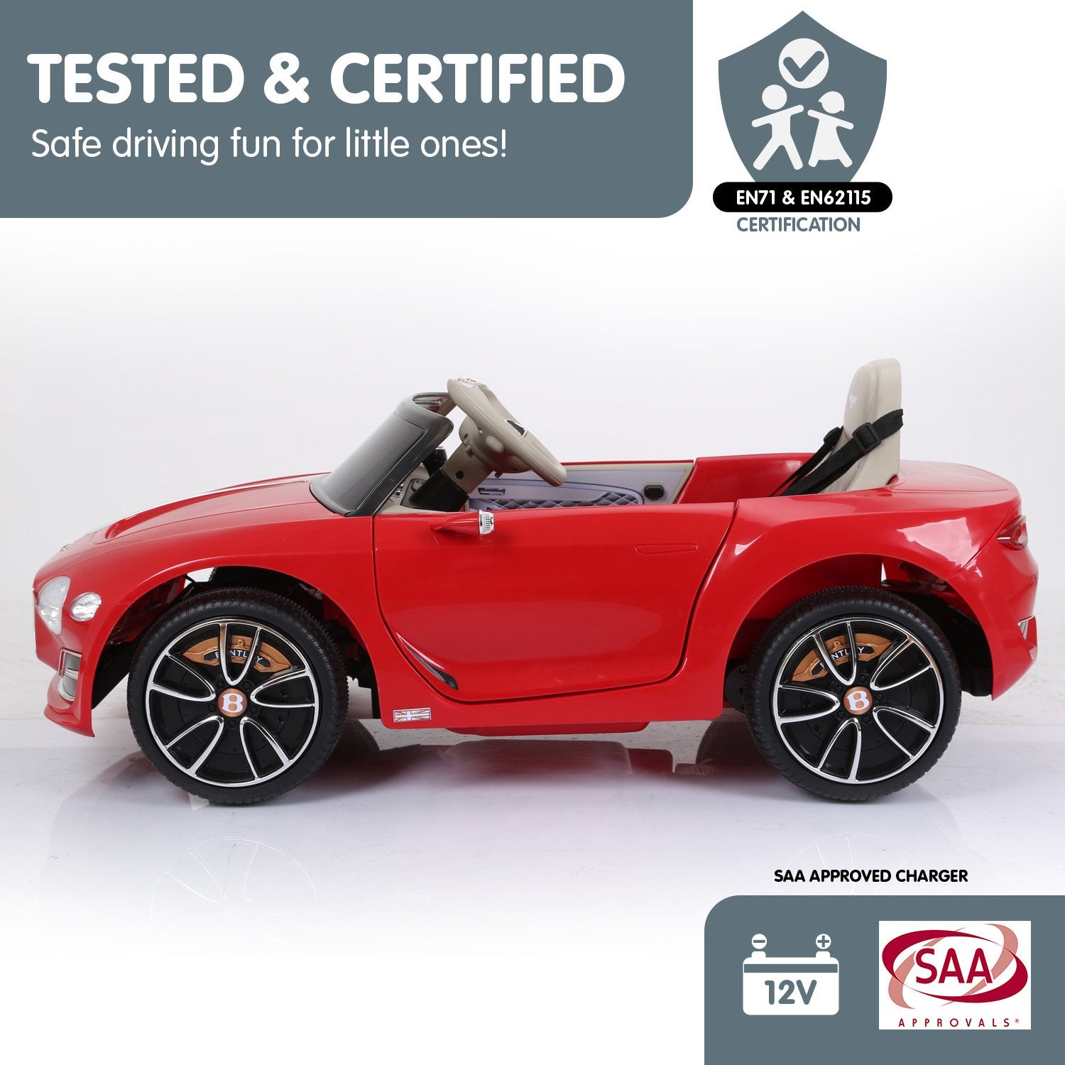 Ride On Cars: Kahuna Bentley Exp 12 Speed 6E Licensed Kids Ride On Electric Car Remote Control - Red