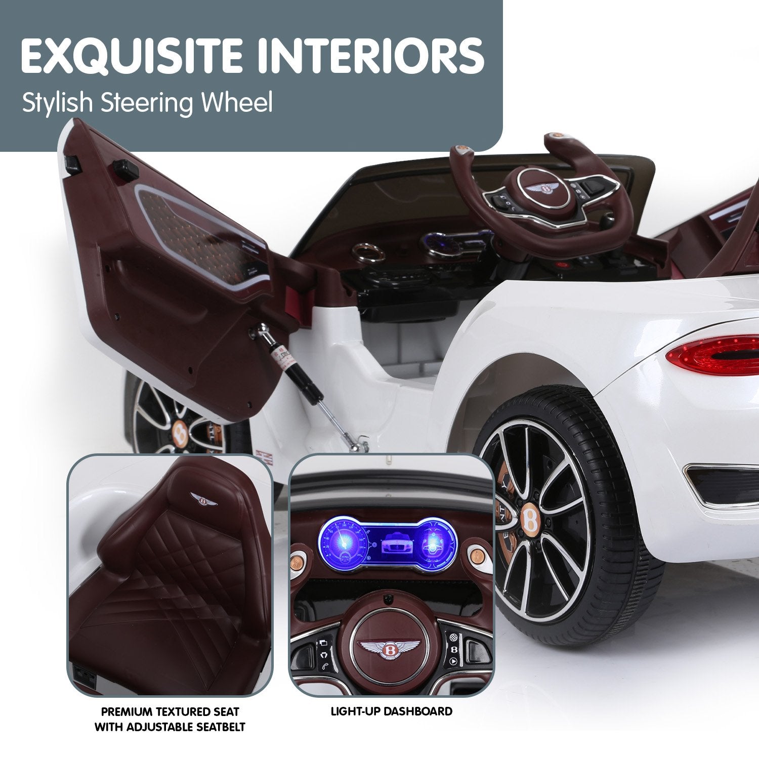 Ride On Cars: Kahuna Bentley Exp 12 Speed 6E Licensed Kids Ride On Electric Car Remote Control - White