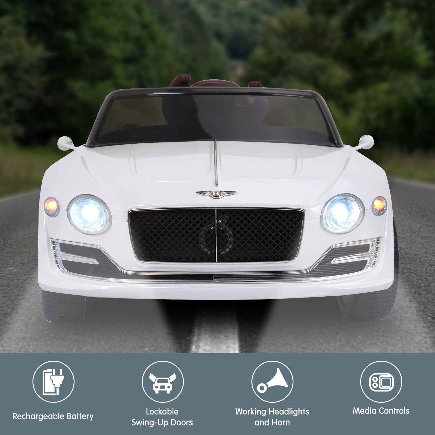 Ride On Cars: Kahuna Bentley Exp 12 Speed 6E Licensed Kids Ride On Electric Car Remote Control - White