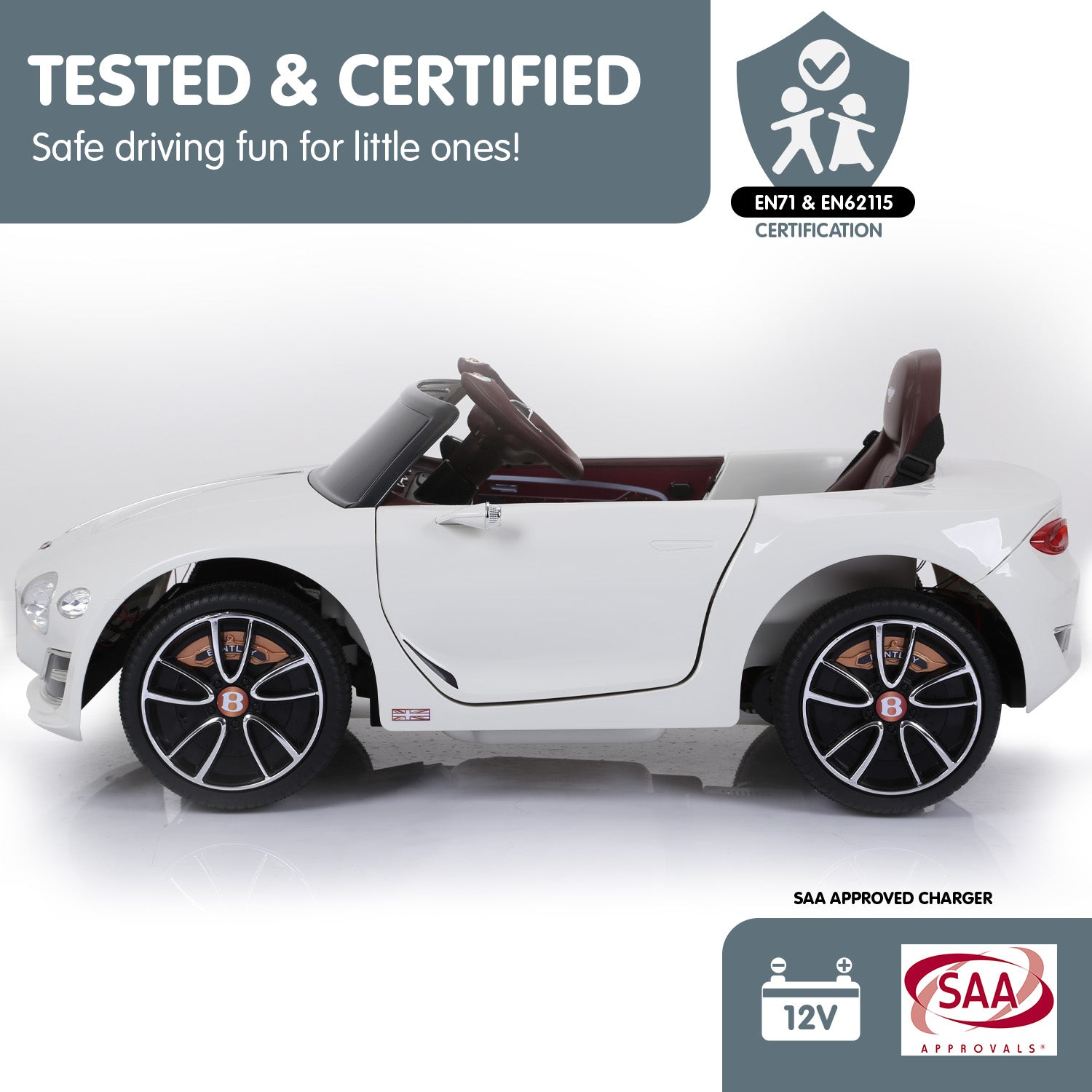 Ride On Cars: Kahuna Bentley Exp 12 Speed 6E Licensed Kids Ride On Electric Car Remote Control - White