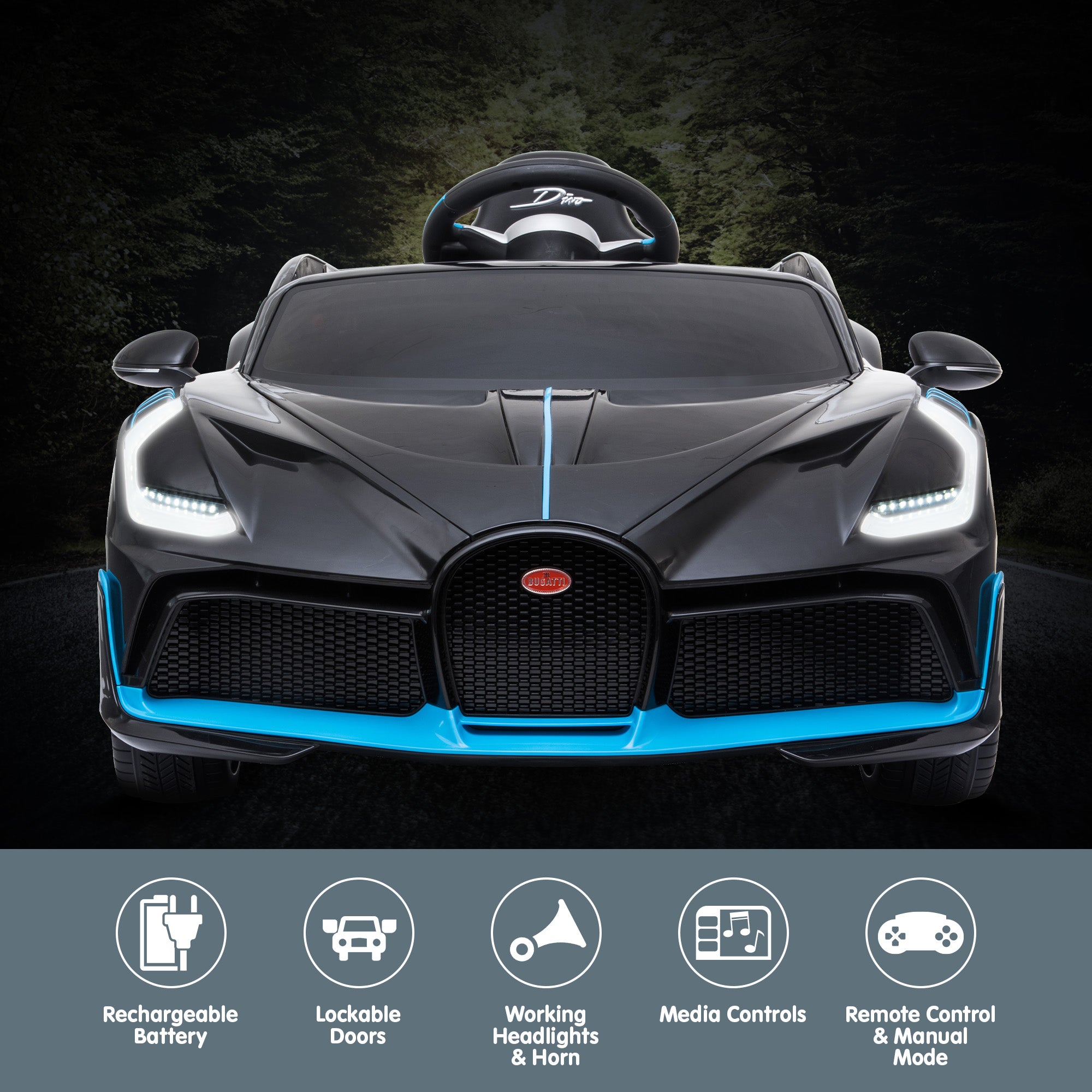 Ride On Cars: Kahuna Licensed Bugatti Divo Kids Electric Ride On Car - Black