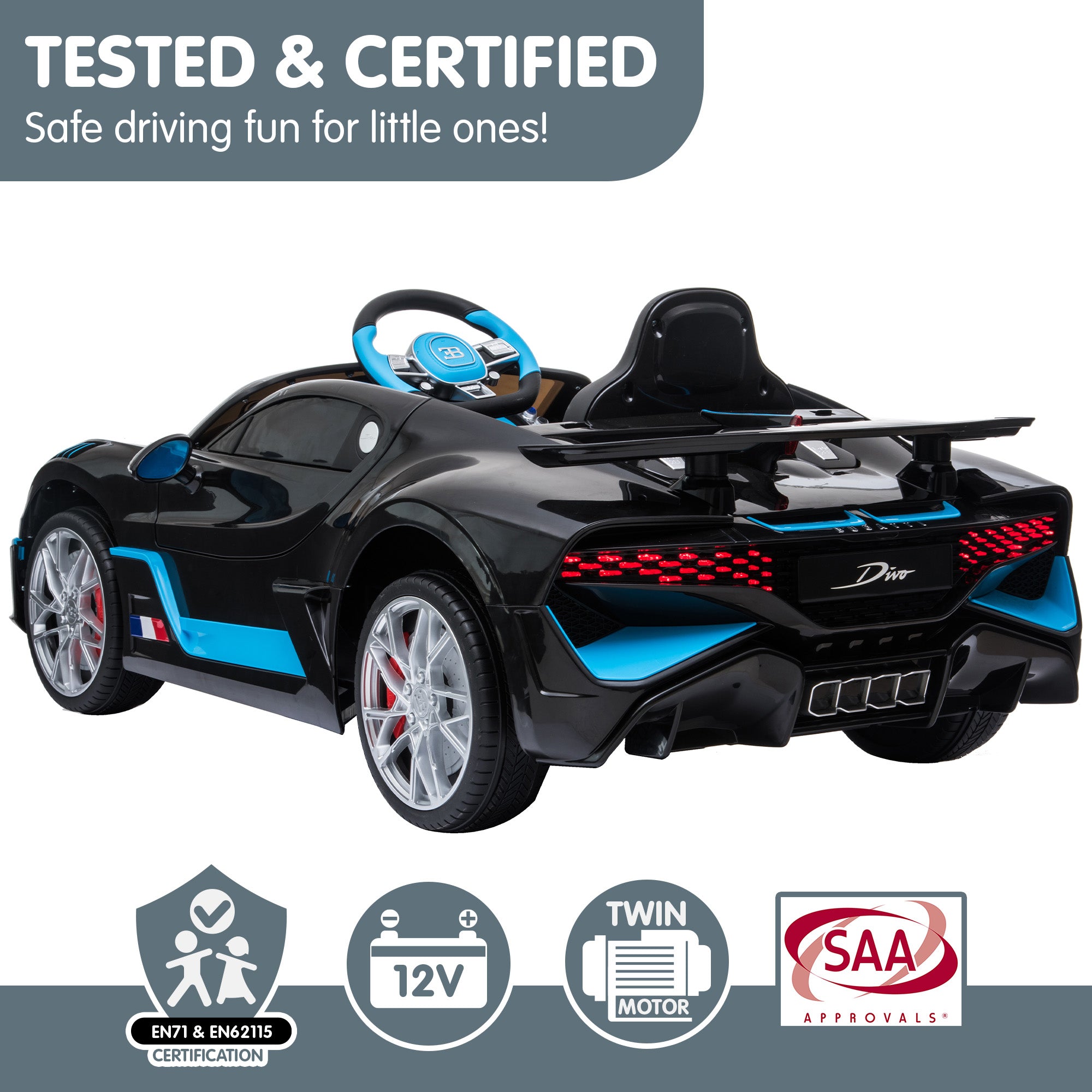 Ride On Cars: Kahuna Licensed Bugatti Divo Kids Electric Ride On Car - Black