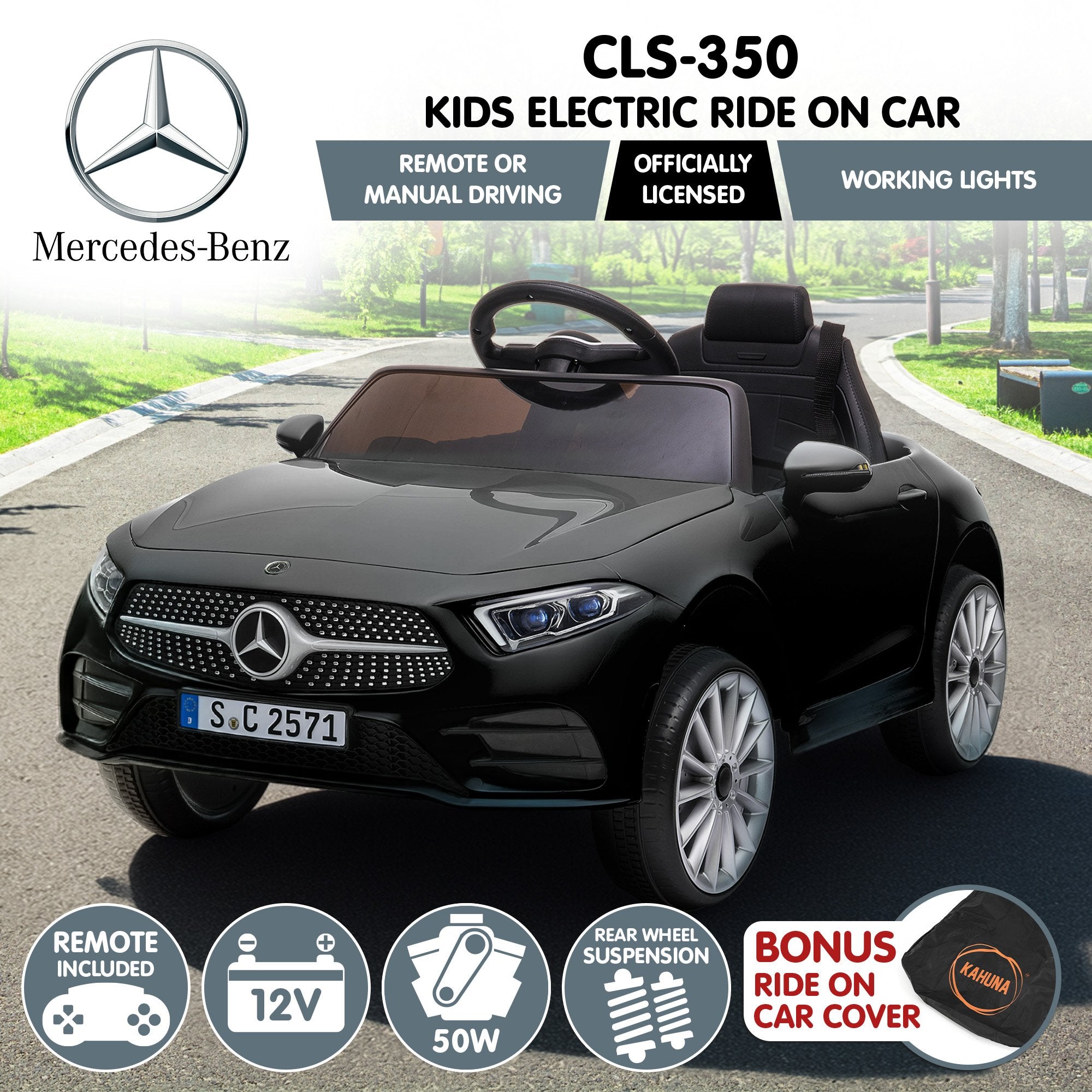 Ride On Cars: Kahuna Mercedes Benz CLS 350 Kids Electric Ride On Car with Remote Control - Black