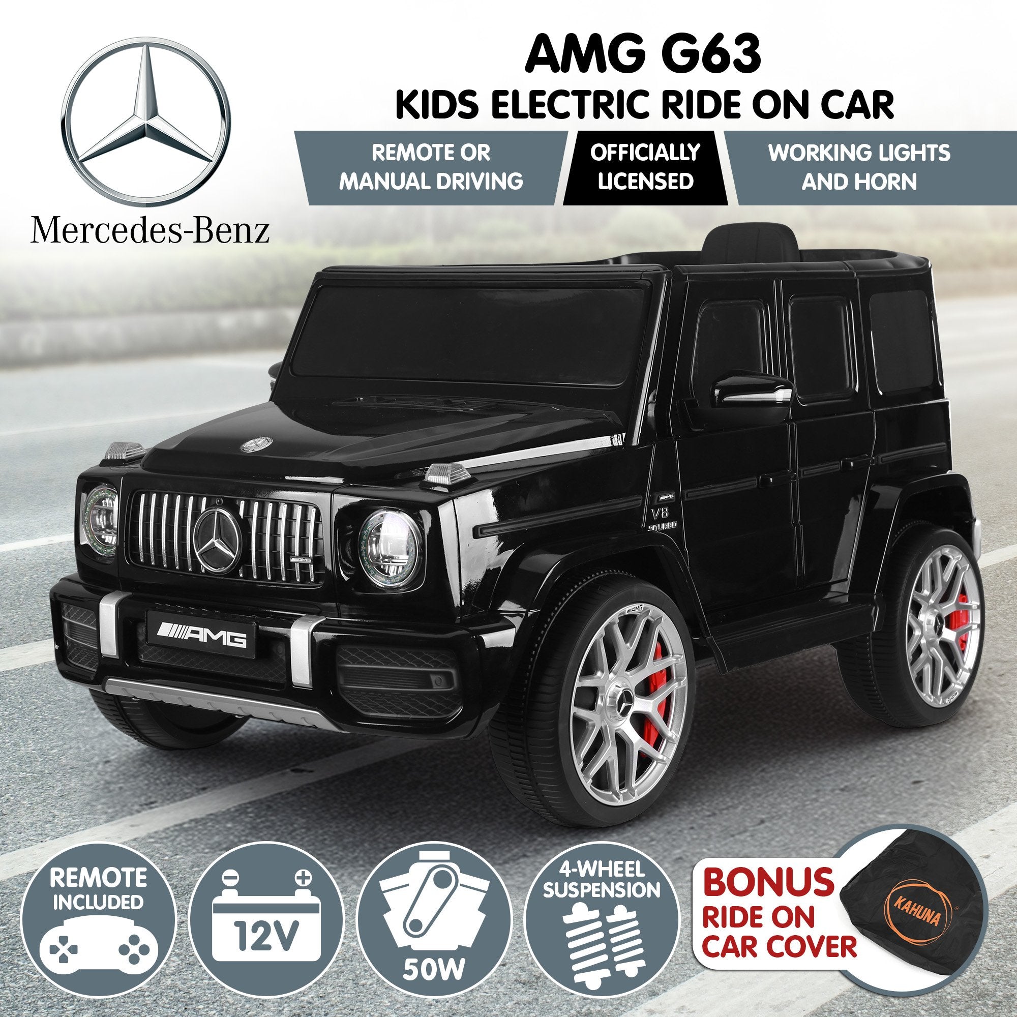 Ride On Cars: Kahuna Mercedes Benz AMG Licensed G63 Kids Electric Ride On Car Remote Control Dual 25W Motors Music Player LED Lights